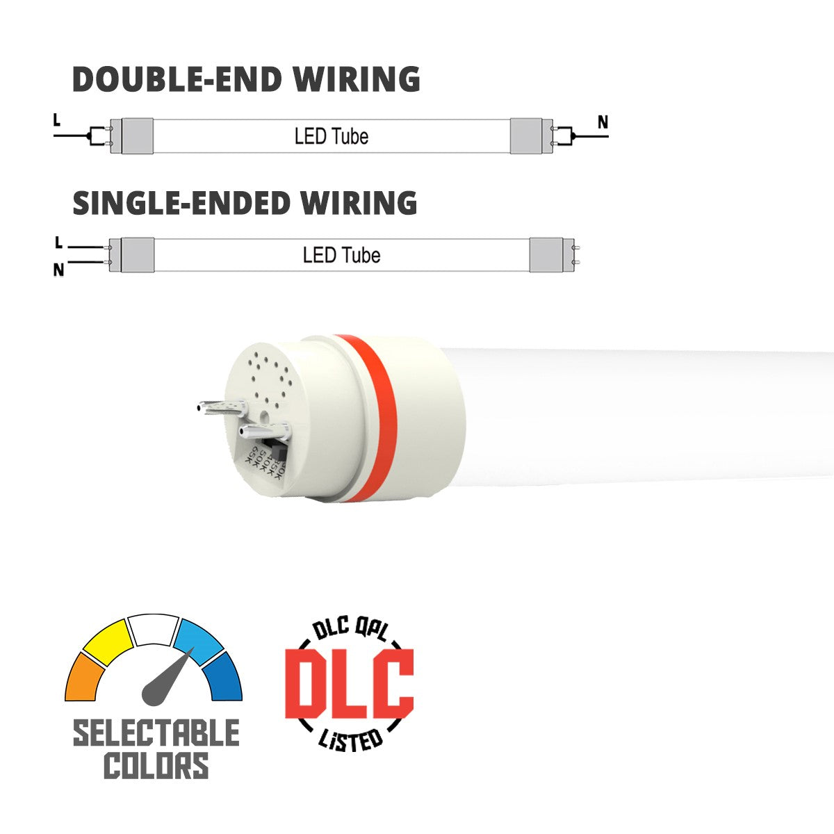 4ft LED T8 Tube Light - 15W, 2200 Lumens, 3000K-6500K Adjustable Color Temperature, Ballast Bypass, Single/Dual End Power - Perfect for Office, Garage, Warehouse & Commercial Lighting