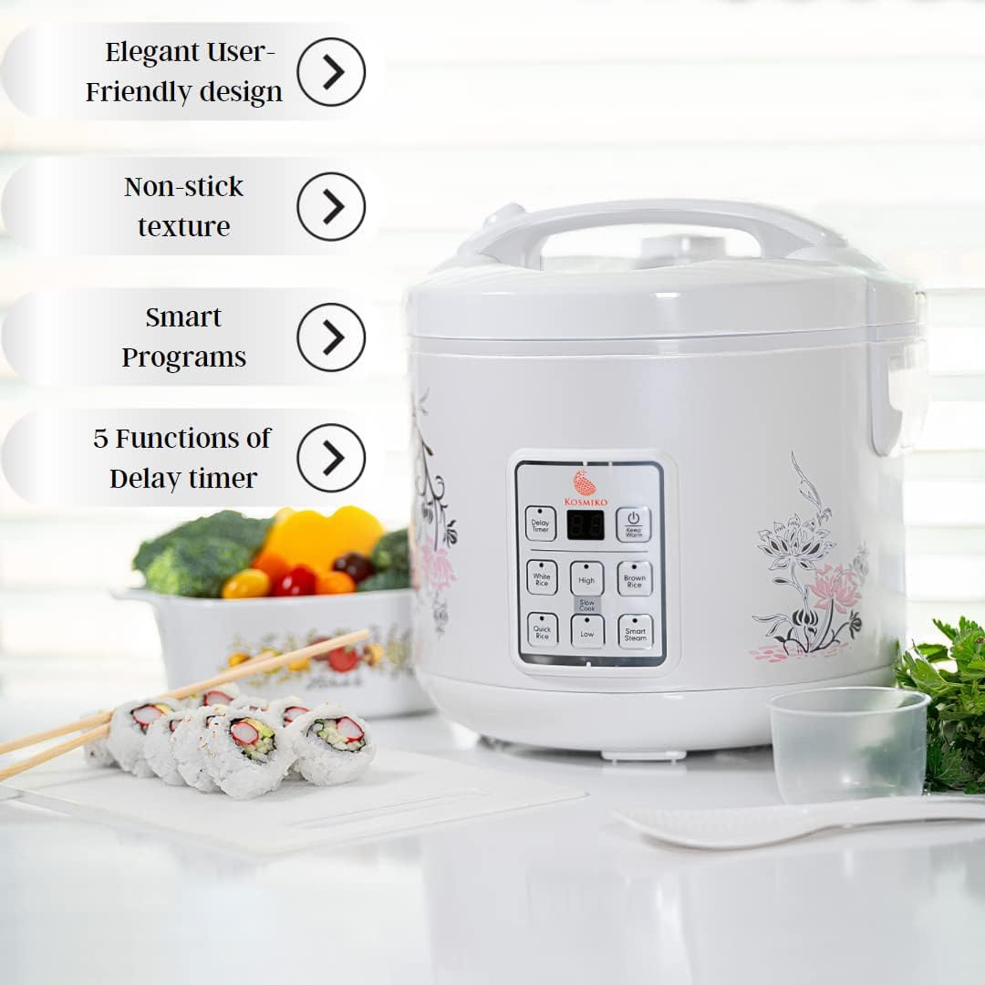 KOSMIKO 20-Cup Rice Cooker (10-Cup Uncooked) – Multi-Function Electric Steamer for Rice, Meat, Vegetables – Programmable Instant Pot with Elegant Design – Perfect for Home Kitchen, Meal Prep & Healthy Cooking