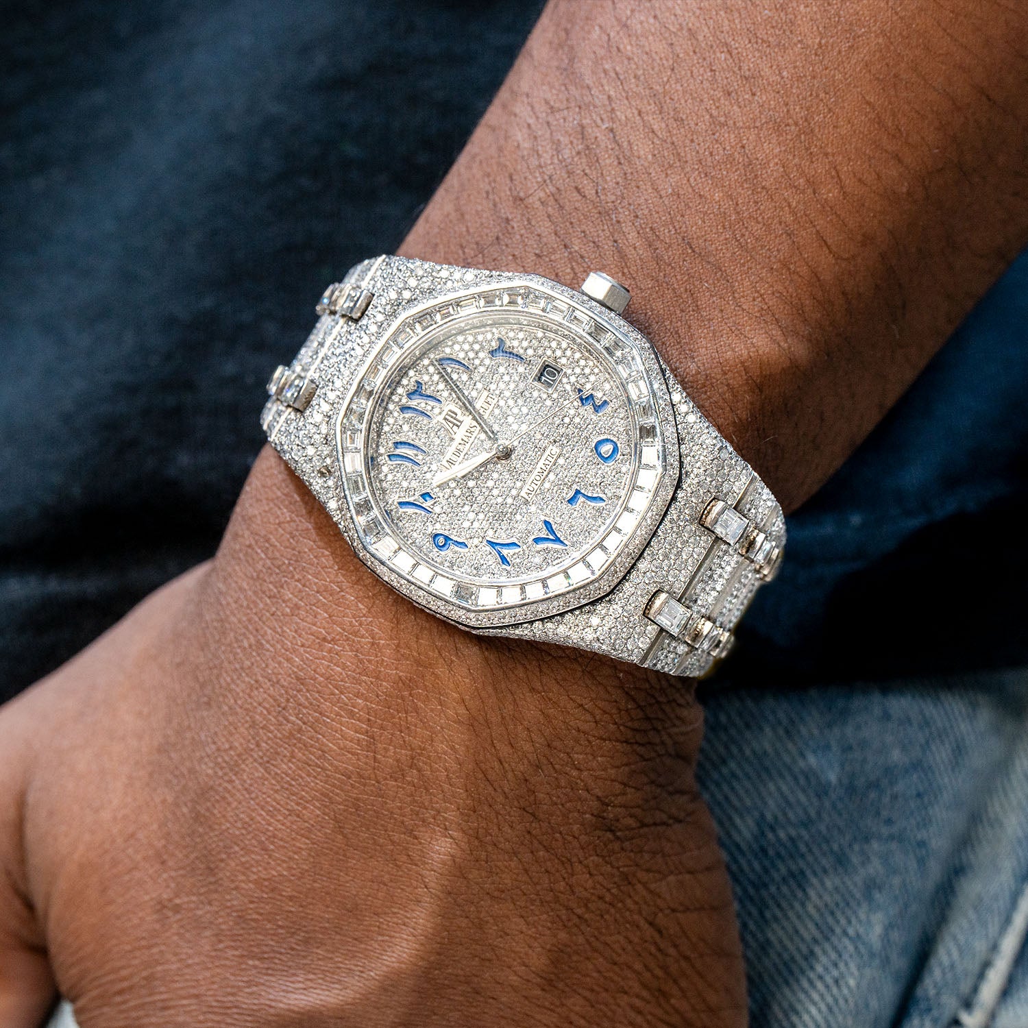 Luxury Audemars Piguet Royal Oak Men's Watch - 41mm Iced Out with 25 Carats Round & Baguette Cut Diamonds | Premium Swiss Timepiece for Special Occasions & Gifting
