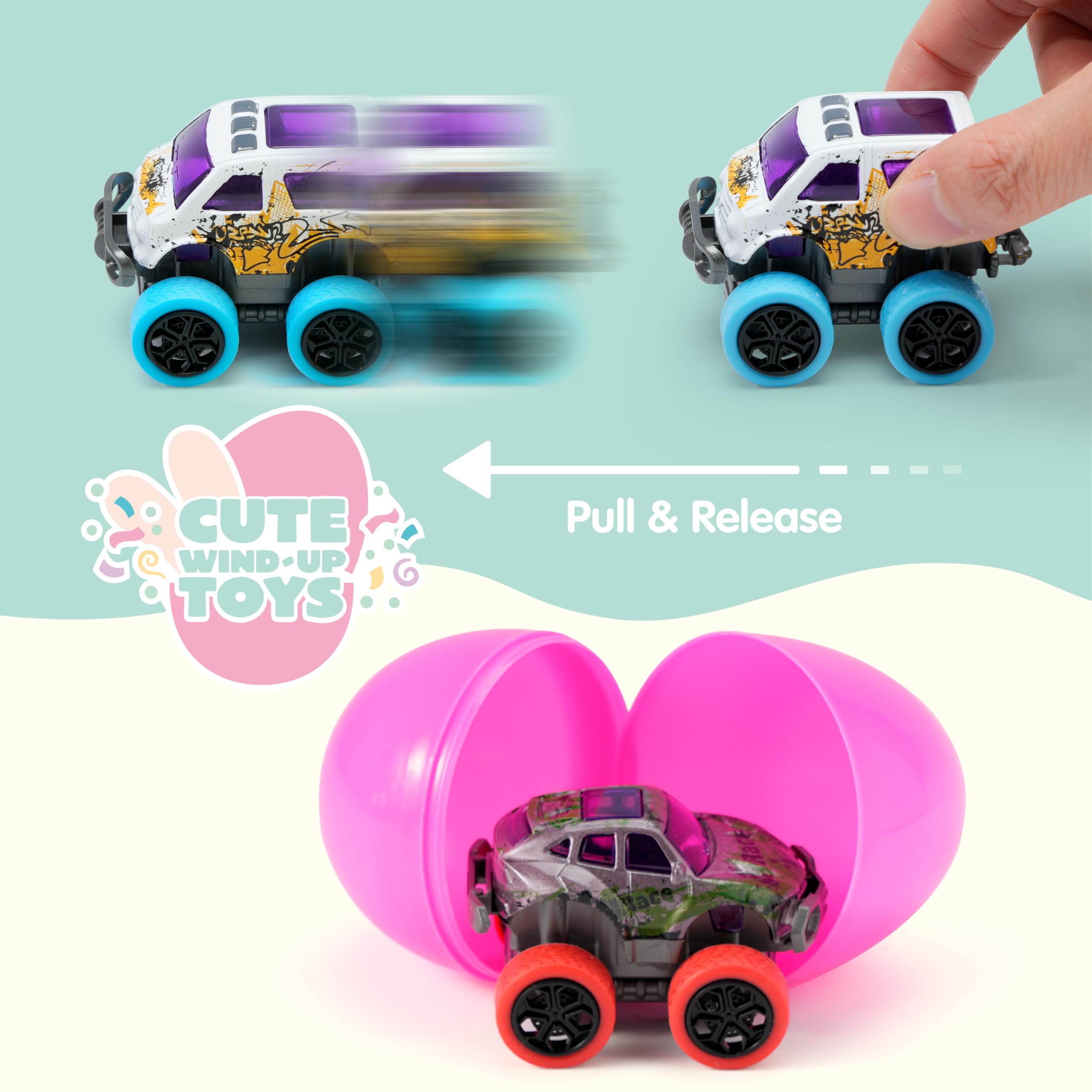 JOYIN 12-Piece Easter Egg Set with Pull-Back Monster Trucks - Fun Easter Basket Stuffers, Egg Hunt Prizes & Classroom Rewards for Kids - Perfect for Easter Parties, School Events & Holiday Gift Giving
