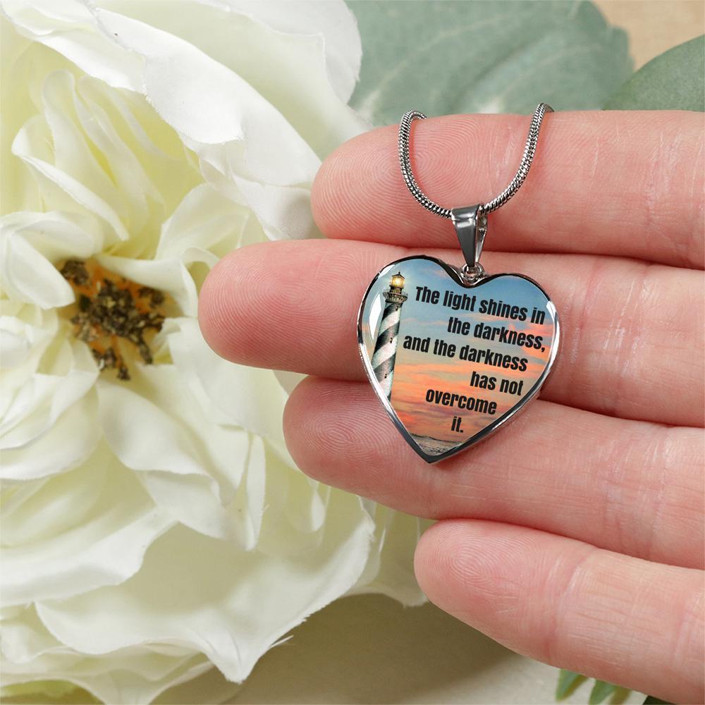 John 1:5 Bible Verse Heart Pendant Necklace - Inspirational Christian Jewelry Gift for Women - Perfect for Church, Baptism & Daily Faith Wear