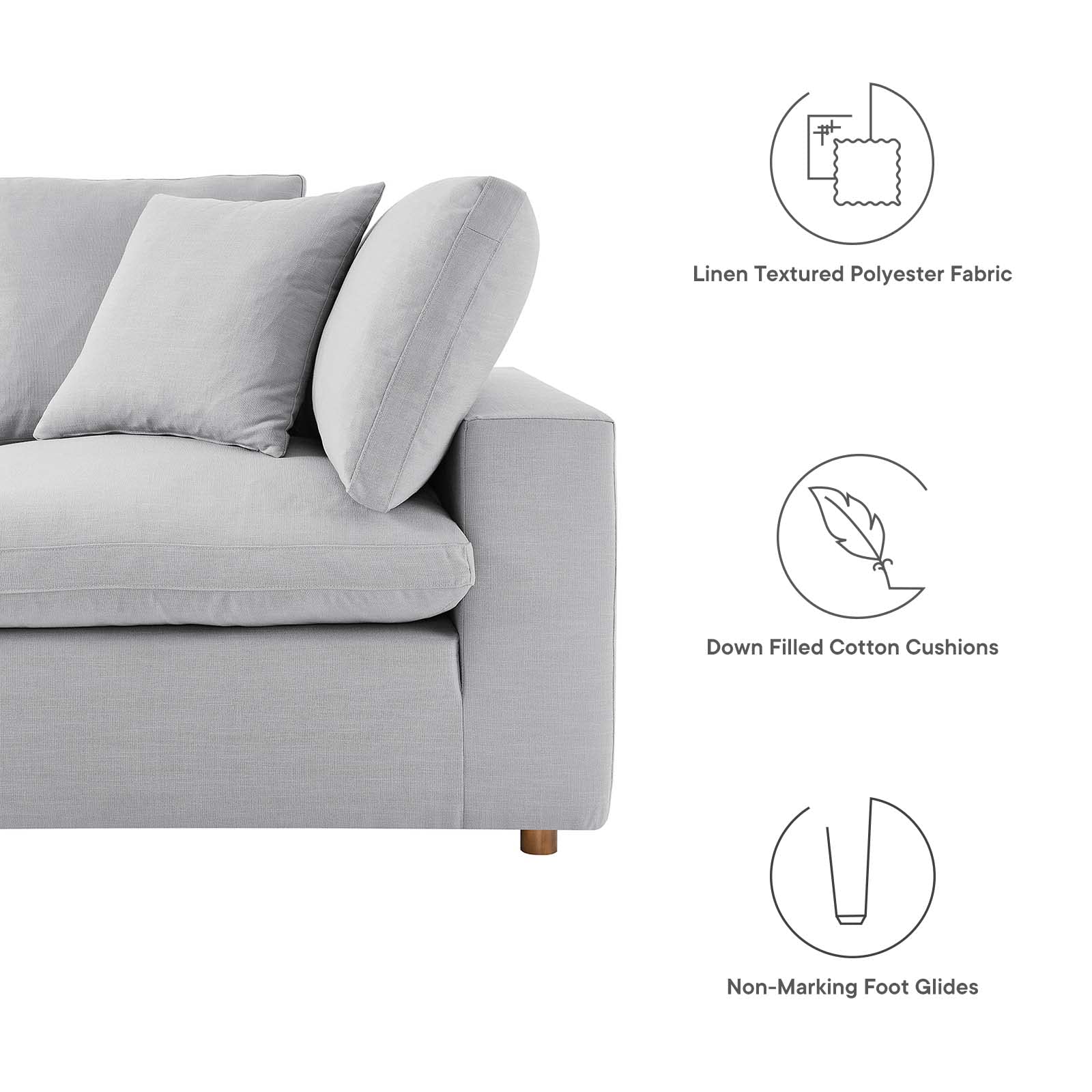 Modway Commix Down-Filled Overstuffed Upholstered 8-Piece Sectional Sofa Set - Modern L-Shaped Living Room Couch with Chaise for Home Theater & Family Gatherings