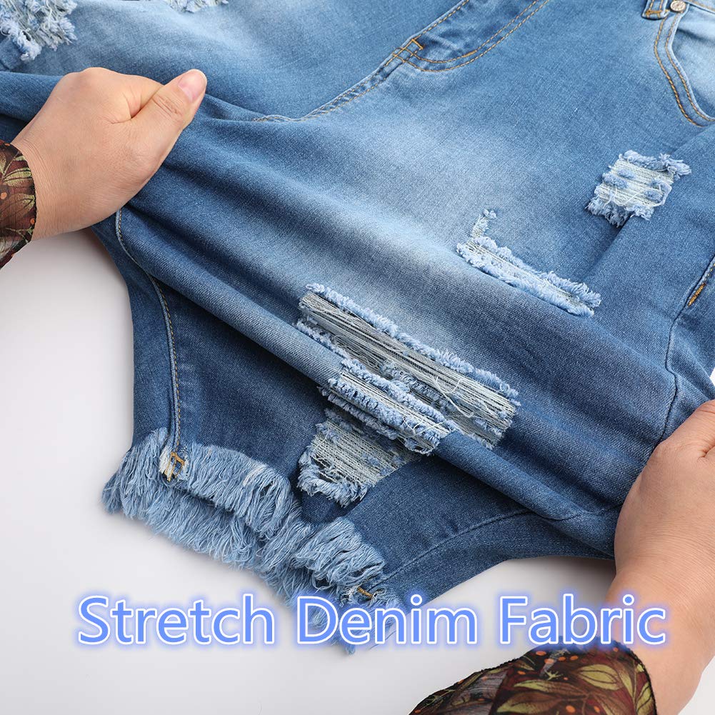 THUNDER STAR Women's Ripped Denim Bermuda Shorts - Distressed Knee-Length Stretch Jeans Shorts for Casual Wear & Summer Outfits