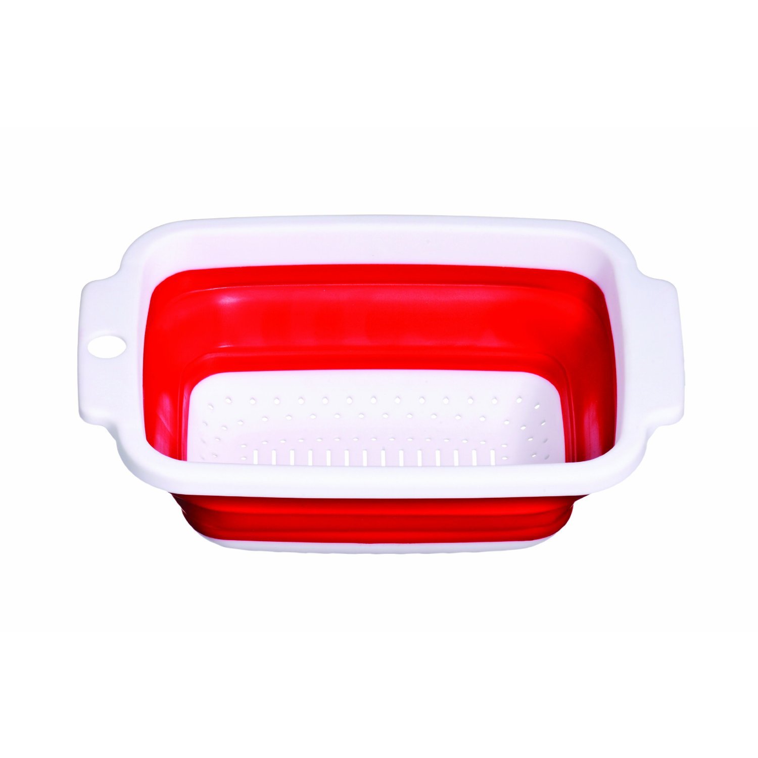 Collapsible Mini Colander with Handles - Space Saving Kitchen Strainer for Pasta, Salad & Fruits - Red & White Design Perfect for Small Kitchens, Camping & RVs