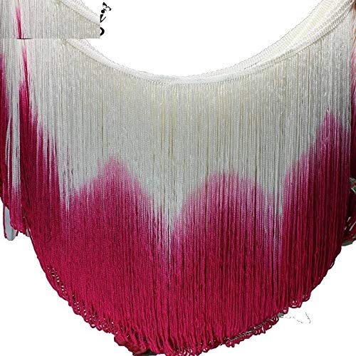 5 Yards 10 Inch Tassel Fringe Lace Trim - DIY Latin Dance Dress Fringe Ribbon for Women - Sewing Craft Lace Trim for Costumes, Skirts, Handbags - White & Pink Decorative Fringe for Dresses, Home Decor, Party Outfits