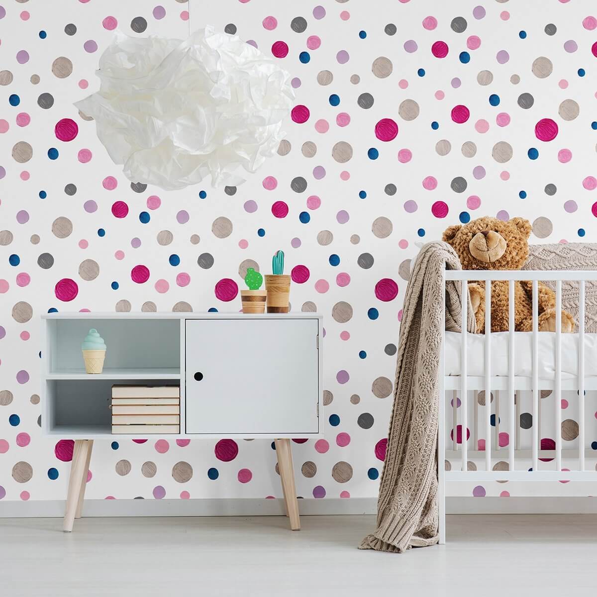 White and Violet Dots Baby Peel and Stick Removable Wallpaper - Self-Adhesive Nursery Decor for Girls & Boys Rooms - Easy to Install & Remove - Perfect for Nursery, Kids Bedroom, and Playroom Decor