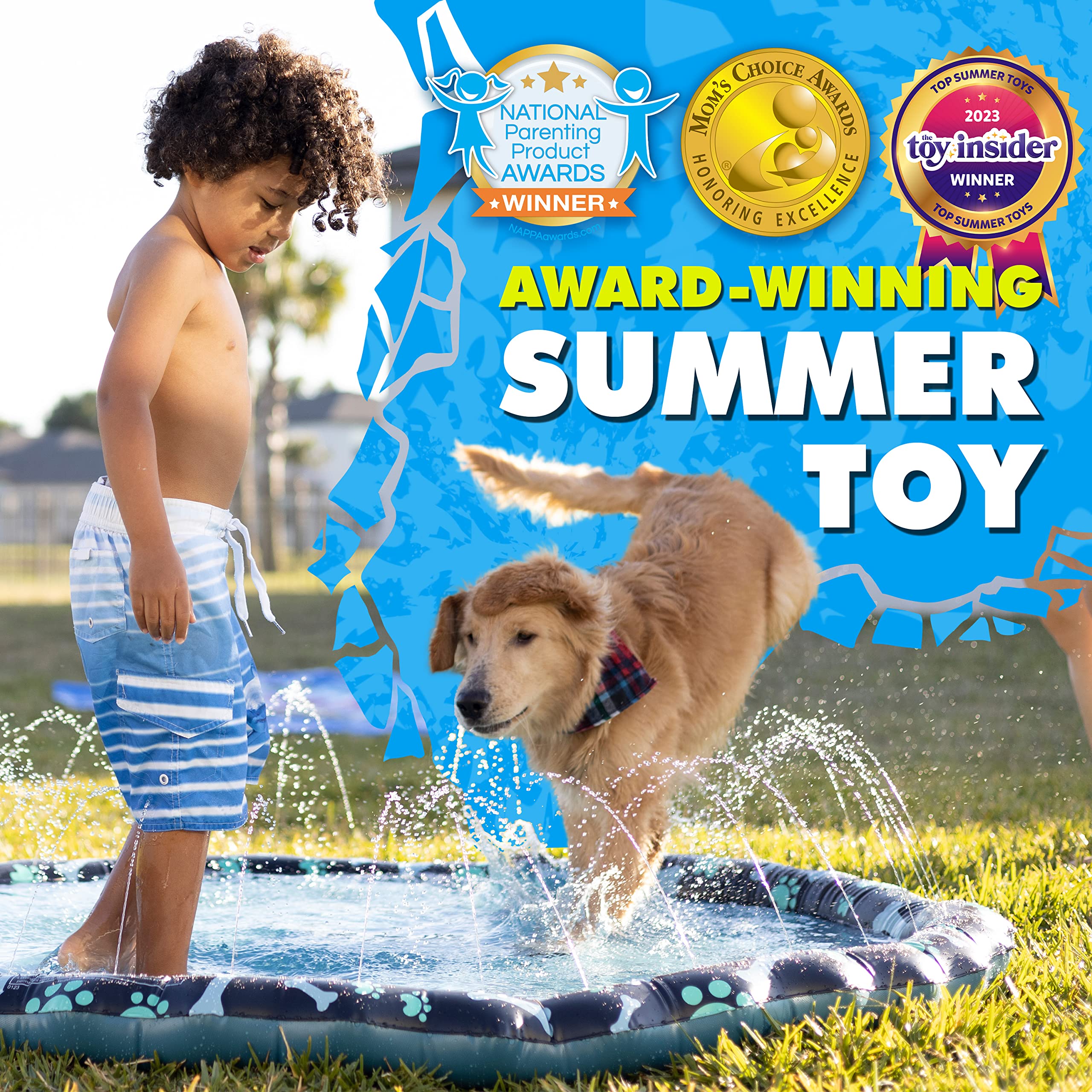 Non-Slip SplashEZ Splash Pad for Kids & Dogs - 69’’ Extra Large Outdoor Water Play Mat, Summer Sprinkler Toy for Toddlers 1-3 & Children 4-8 - Perfect for Backyard, Park, and Beach Water Fun