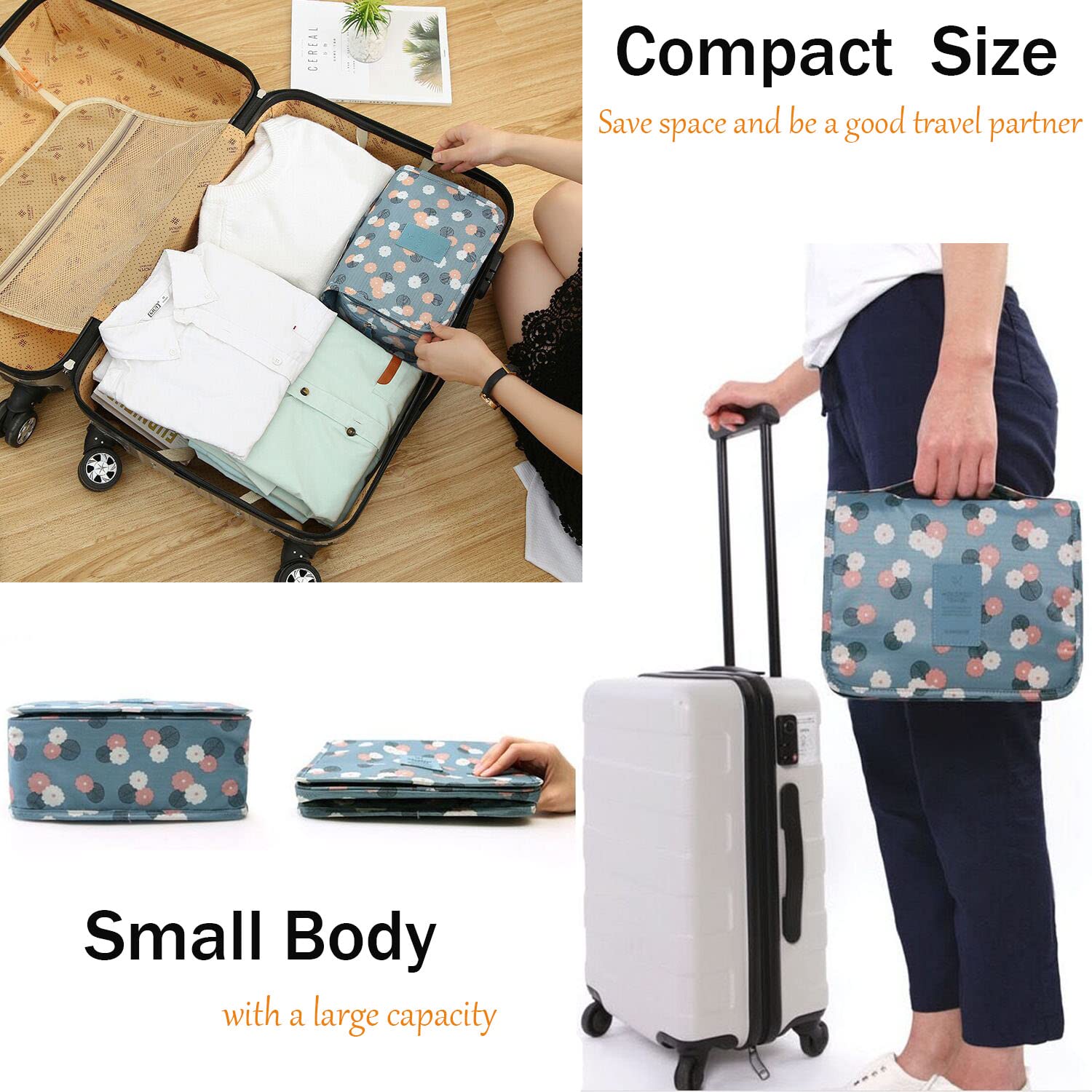 Waterproof Hanging Travel Toiletry Bag for Women - Foldable Cosmetic Organizer with Pink Stripes, Perfect for Makeup, Toiletries & Travel Essentials - Ideal for Vacation, Camping & Gym Use
