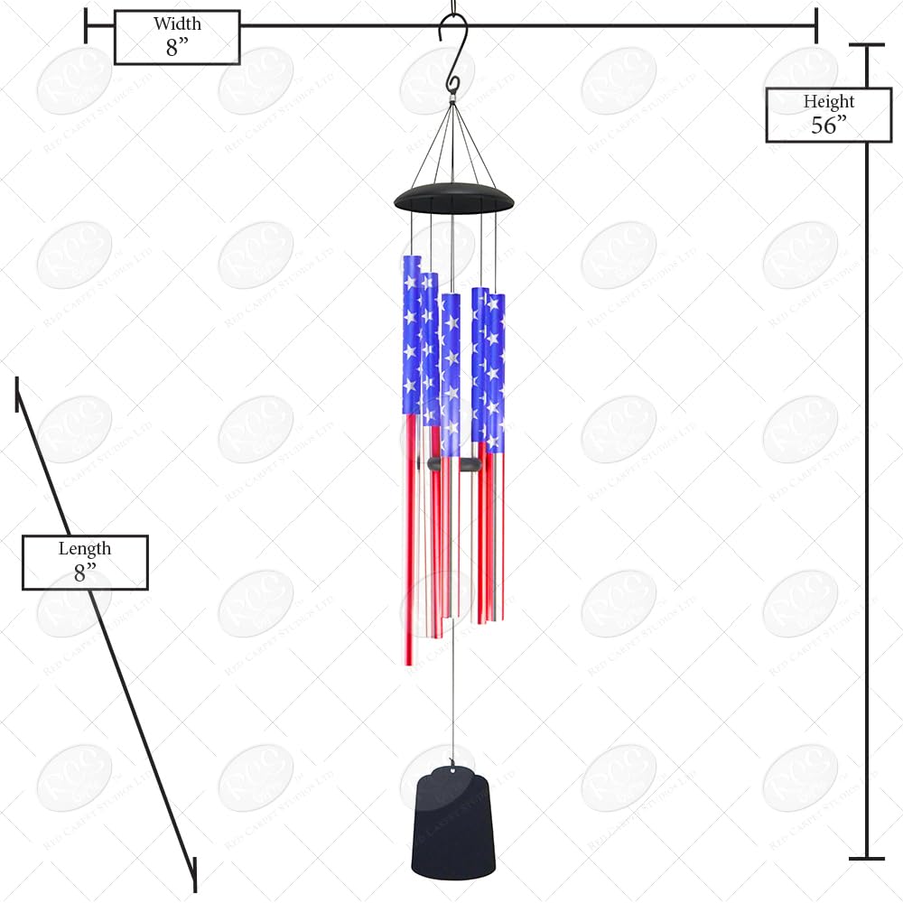 Large Patriotic Wind Chime with USA Flag Design - Outdoor Garden Decor for Porch, Patio & Backyard