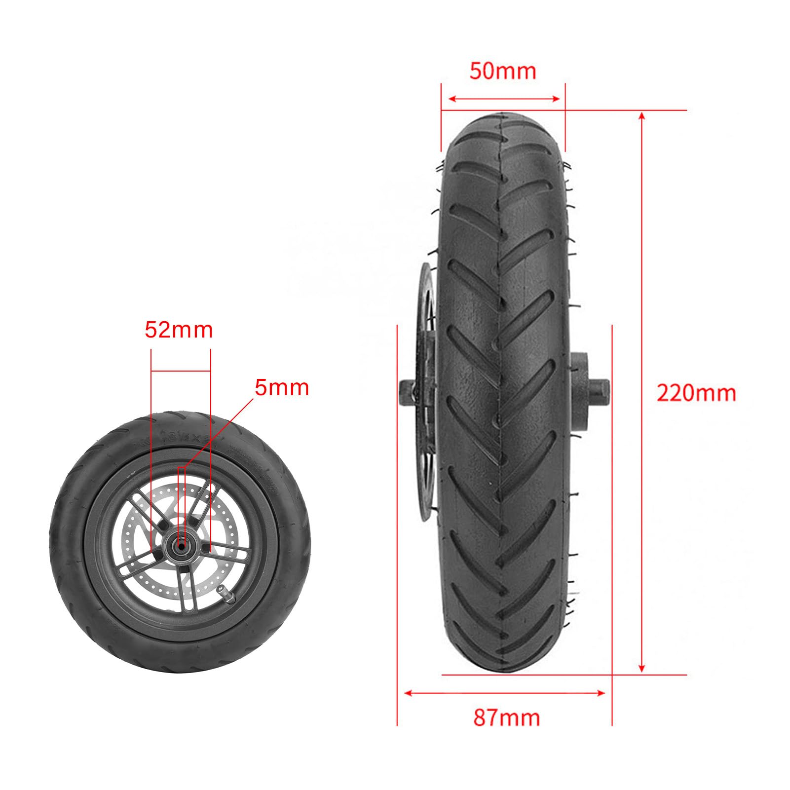 8.7inch Electric Scooter Wheel Hub Tire - Replacement Rear Wheel with Disc Brake for Xiaomi M365 (Black) | Durable Scooter Accessories for Commuting & Urban Travel