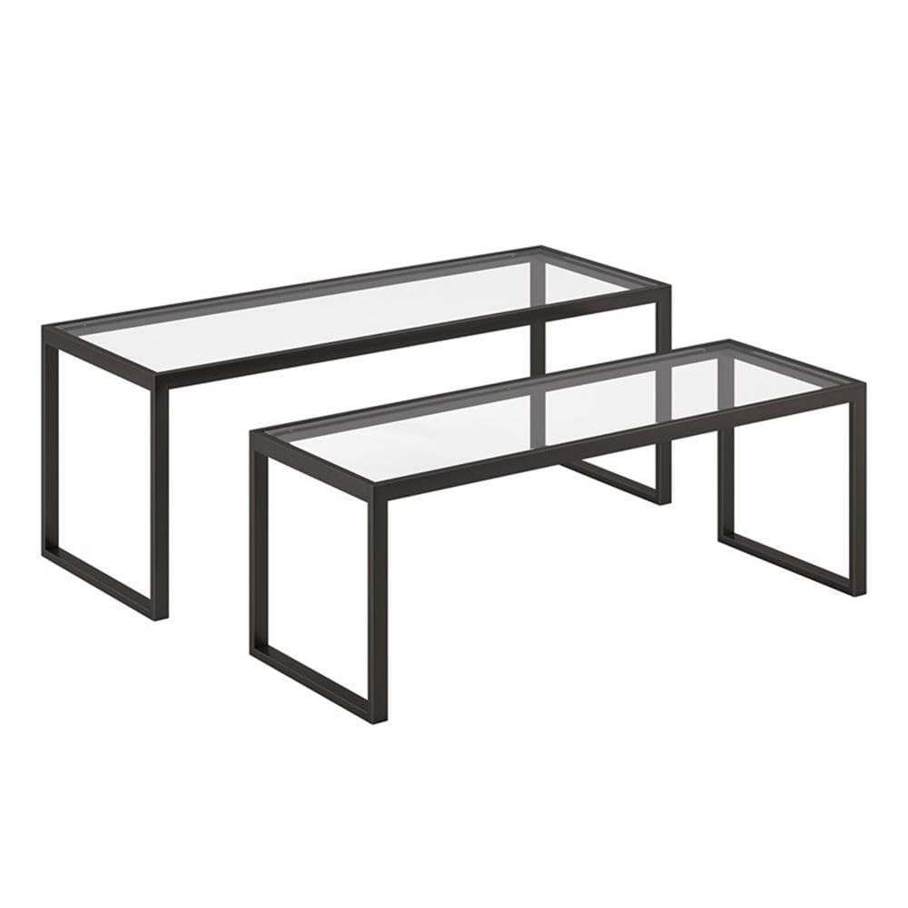 Black & Bronze Metal Nested Coffee Tables Set of 3 - Modern Living Room Furniture for Small Spaces, Home Decor, Coffee Table Set for Apartment, Office, Lounge