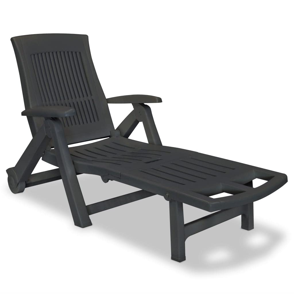CHARMMA Sun Lounger with Adjustable Footrest - Durable Plastic Chaise Lounge in Anthracite (32.2 lbs) - Perfect for Poolside, Beach, Patio & Backyard Relaxation
