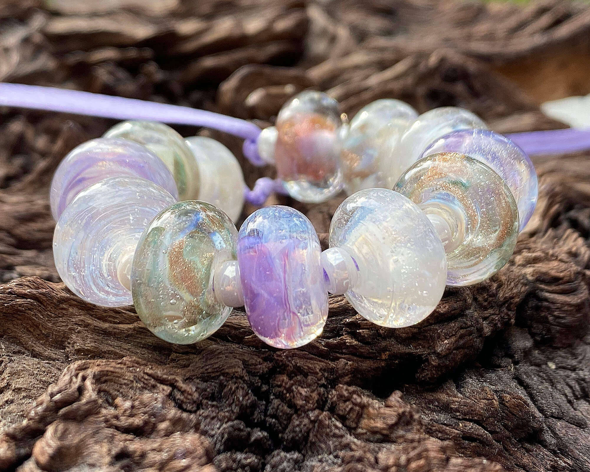 12 White Lavender Gold Lampwork Glass Beads Set for Jewelry Making - DIY Bracelet, Necklace & Craft Projects (SRA)