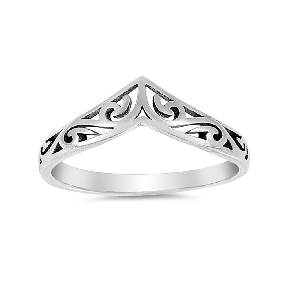 4mm Chevron Midi Filigree 925 Sterling Silver Thumb Ring Band - Elegant Minimalist Jewelry for Everyday Wear, Stacking Rings & Boho Fashion Accessories