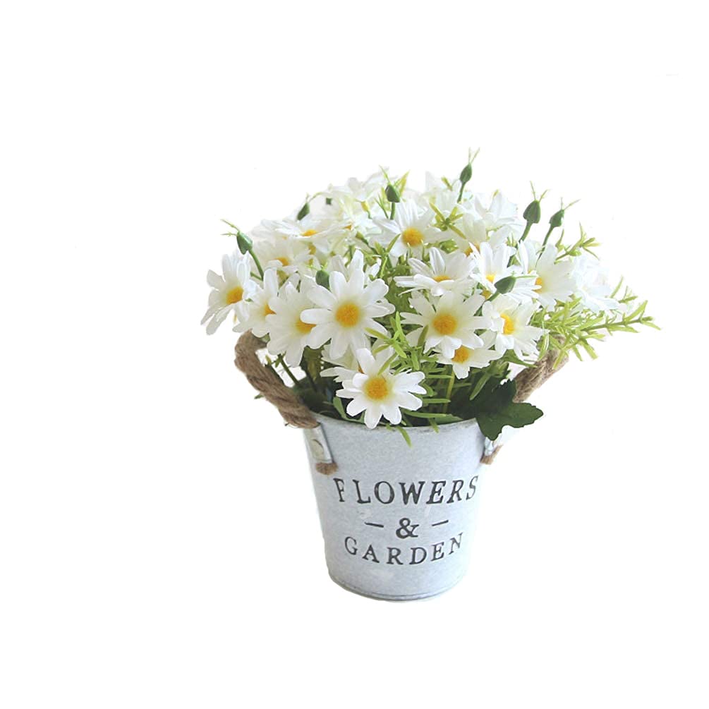 Artificial Daisy Flowers in Pot - Silk Fake Daisy Bonsai Plants for Home, Office, Restaurant Table & Windowsill Decor - White Floral Arrangement for Wedding, Party & Indoor Decoration