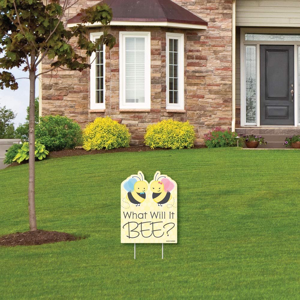 Big Dot of Happiness What Will it Bee Outdoor Lawn Sign - Gender Reveal Yard Decoration - 1 Piece for Baby Shower Party & Gender Announcement