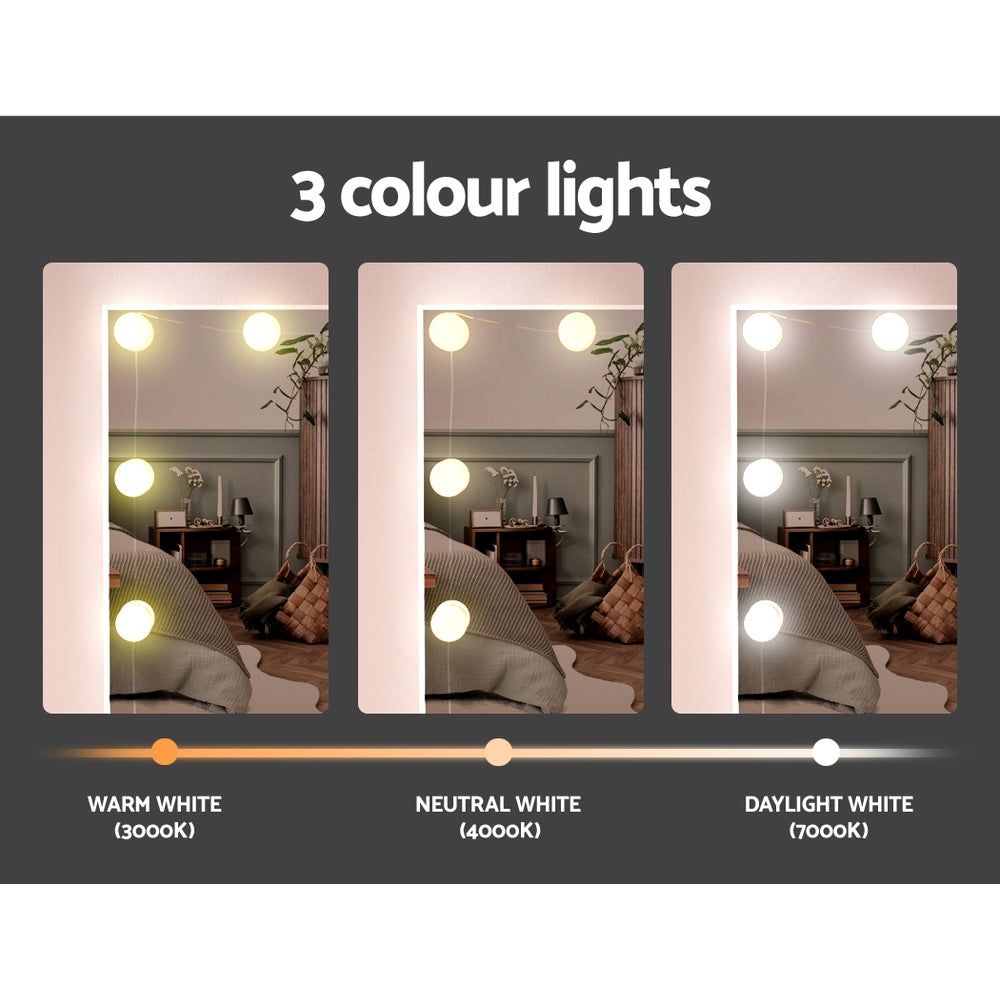 Artiss 10-LED Lighted Makeup Vanity Set with Stool - White Dressing Table for Bedroom & Bathroom | Hollywood-Style Mirror & Storage Desk for Women & Girls
