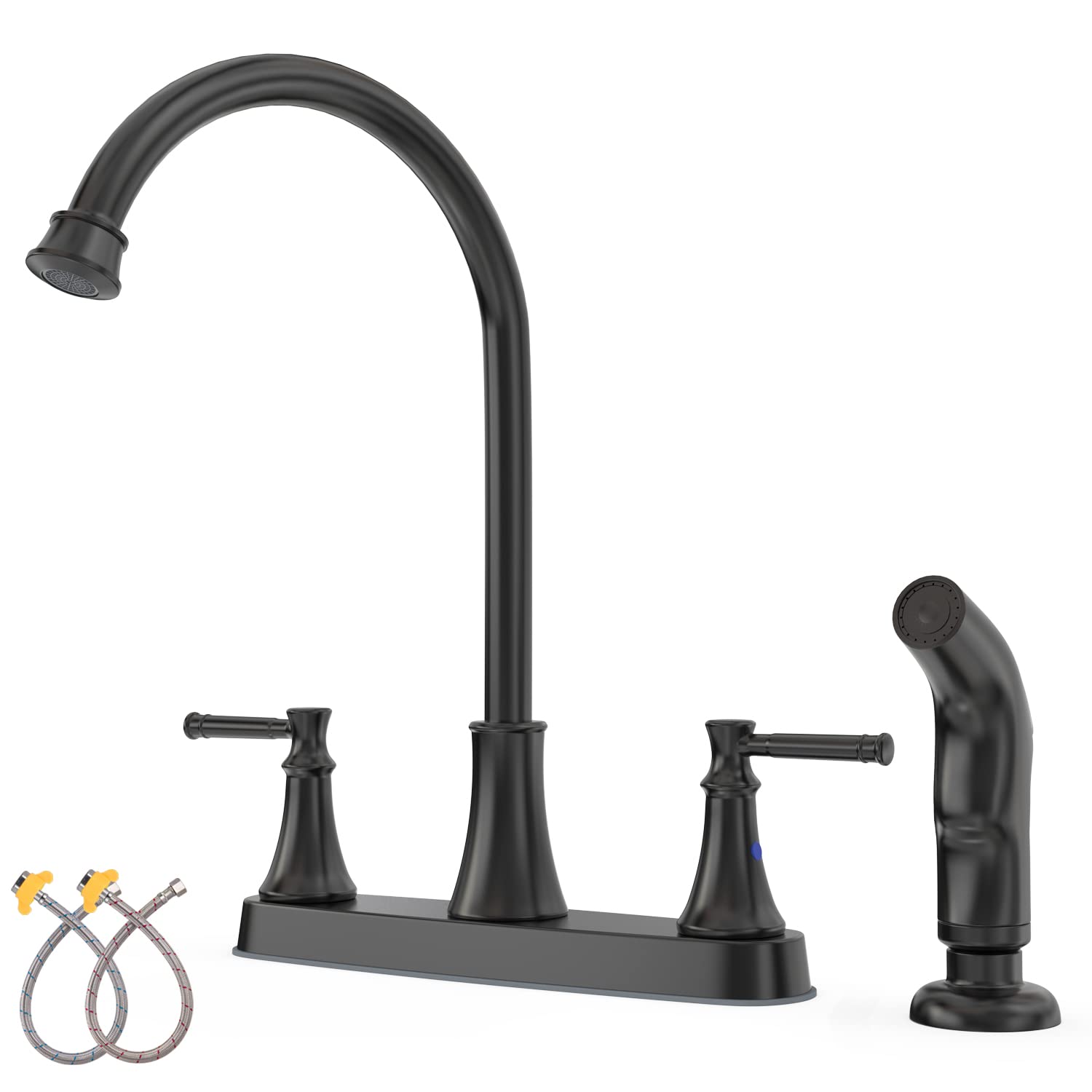 **Matte Black Kitchen Faucet with Side Sprayer - 2 Handle High Arc Stainless Steel Sink Faucet for RV, Camper, or Home Use - 8 Inch Centerset Faucet (3 or 4 Hole Installation) - Perfect for Small Spaces, Outdoor Kitchens & Mobile Living**