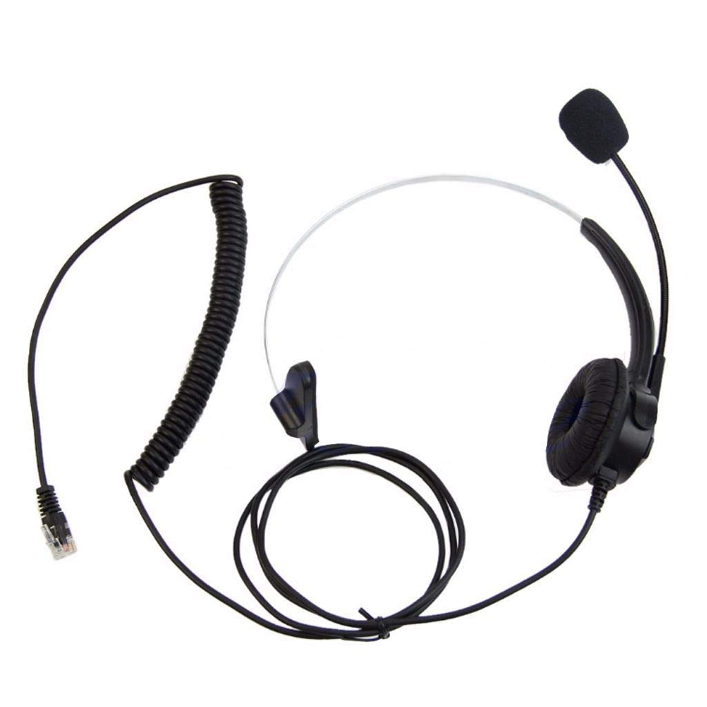 FLYCHENGi Lightweight Monaural Headset with 4-Pin Connector - Comfortable White Headband for Call Center, Customer Service & Phone Sales (Ideal for Office, Telemarketing & Remote Work)