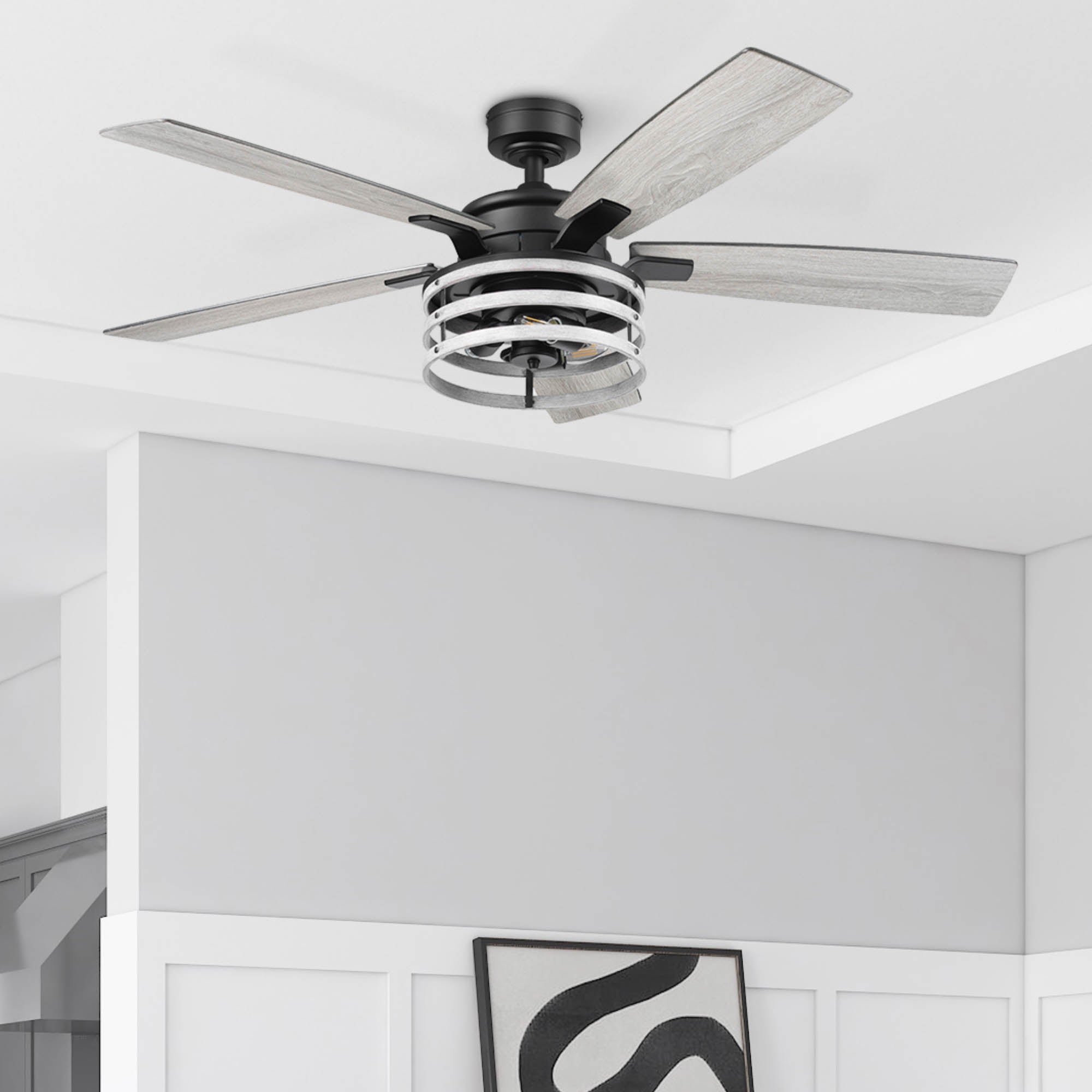 52 Inch Honeywell Carnegie Matte Black/Gray Ceiling Fan with Light Kit and Remote Control - Perfect for Living Room, Bedroom, and Outdoor Patio Cooling