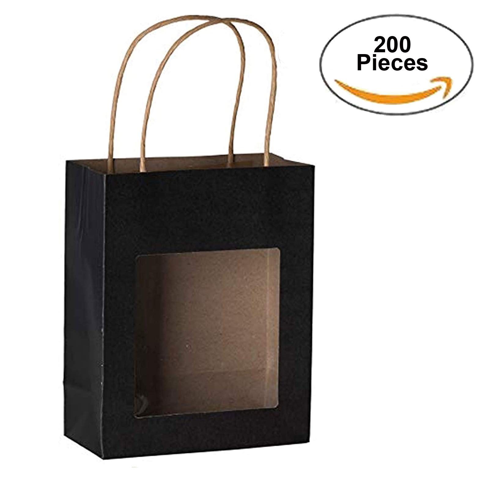 Premium Black Kraft Paper Bags with Handles - 200 Pack Medium Size 7.75