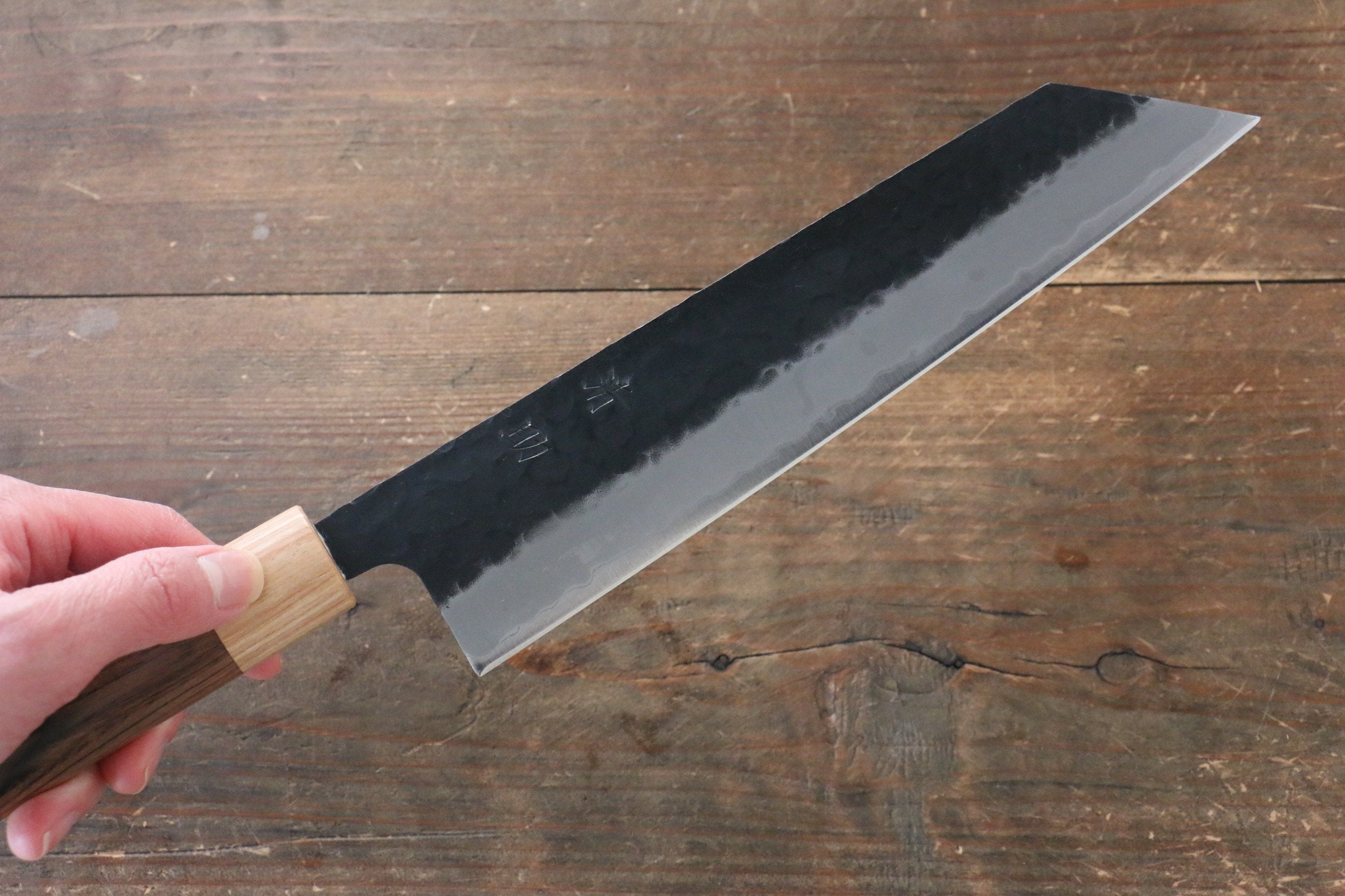 Seisuke Kokubyaku Blue Super Hammered Kurouchi Kiritsuke Gyuto 210mm Japanese Chef Knife with Morado Wood Handle - Perfect for Sushi, Sashimi & Precision Cutting