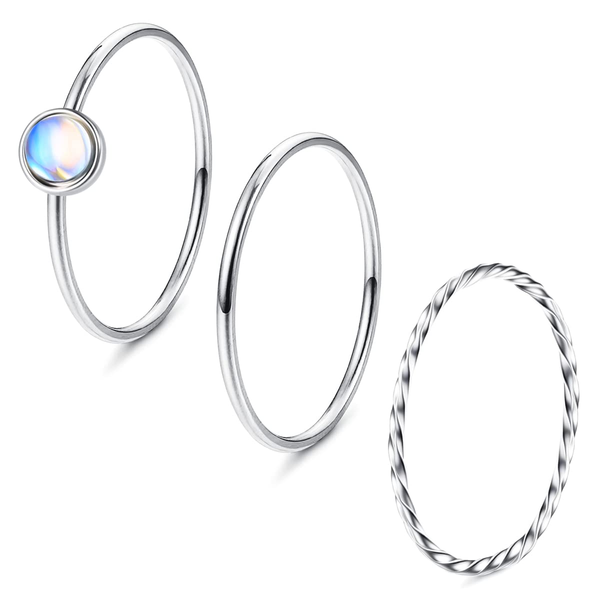 3Pcs Sterling Silver Stackable Rings for Women - 925 Silver Thin Minimalist Knuckle Rings - Comfort Fit Simple Pinky, Middle, Pointer Finger Rings - Perfect for Layering, Everyday Wear & Gift Giving