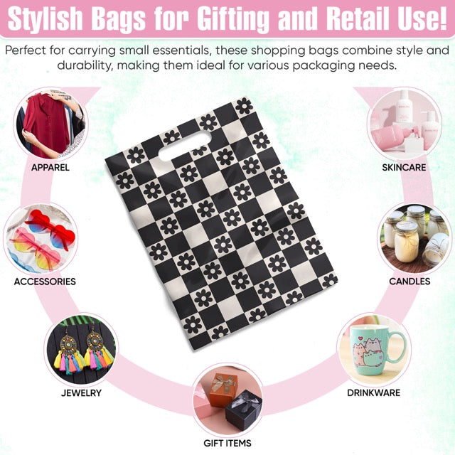 Daisy Check Merchandise Bags 9x12 Inches - Pack of 100 | Wholesale Bulk Gift Packaging for Retail Stores, Boutiques & Craft Shows
