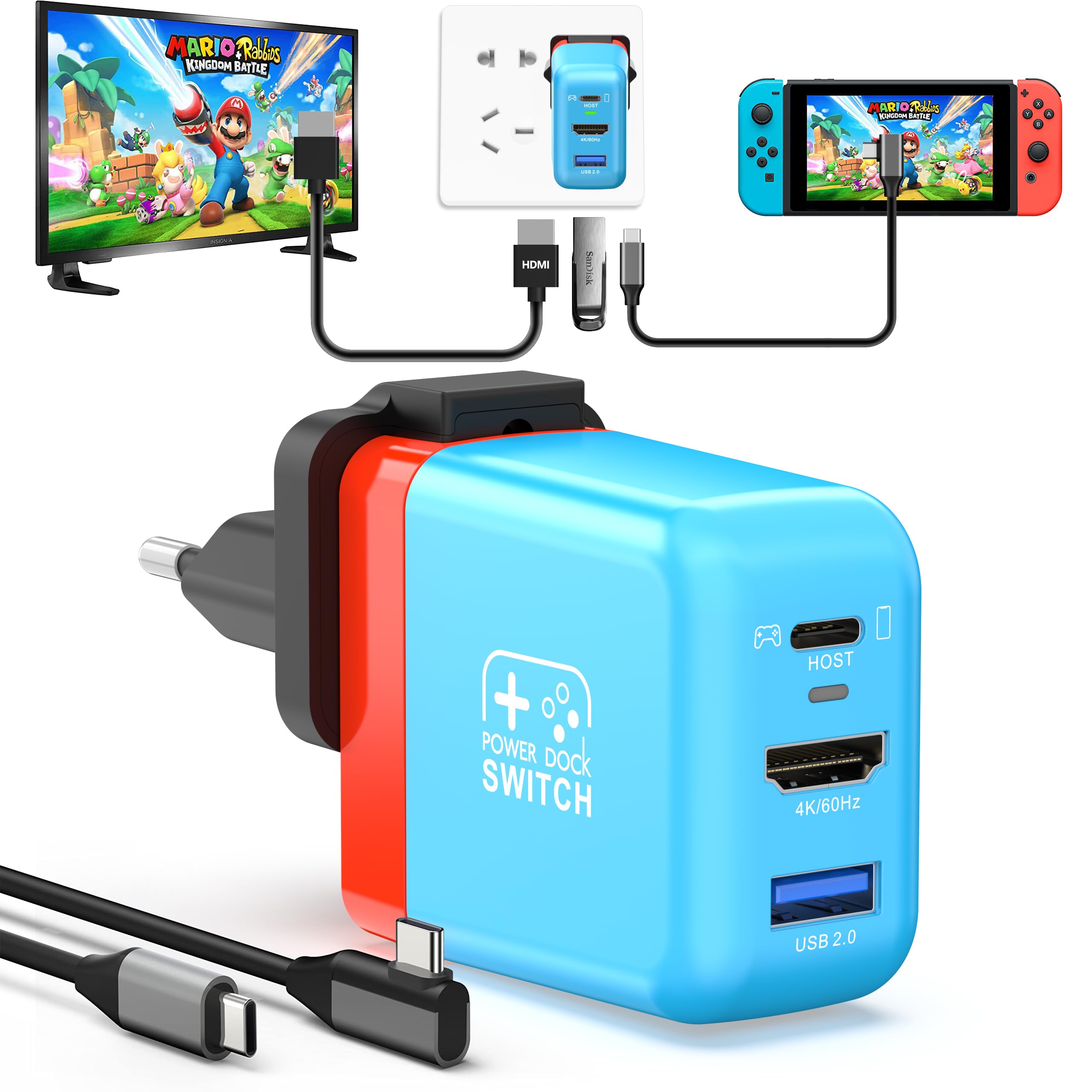 RREAKA 3-in-1 Nintendo Switch OLED Dock - 4K 60Hz HDMI TV Adapter with USB 2.0 Port & 30W Type-C Charger - Portable Switch Docking Station for Travel - Compatible with Samsung Dex S23 & MacBook - Perfect for Gaming, Home Entertainment & Business Presentations