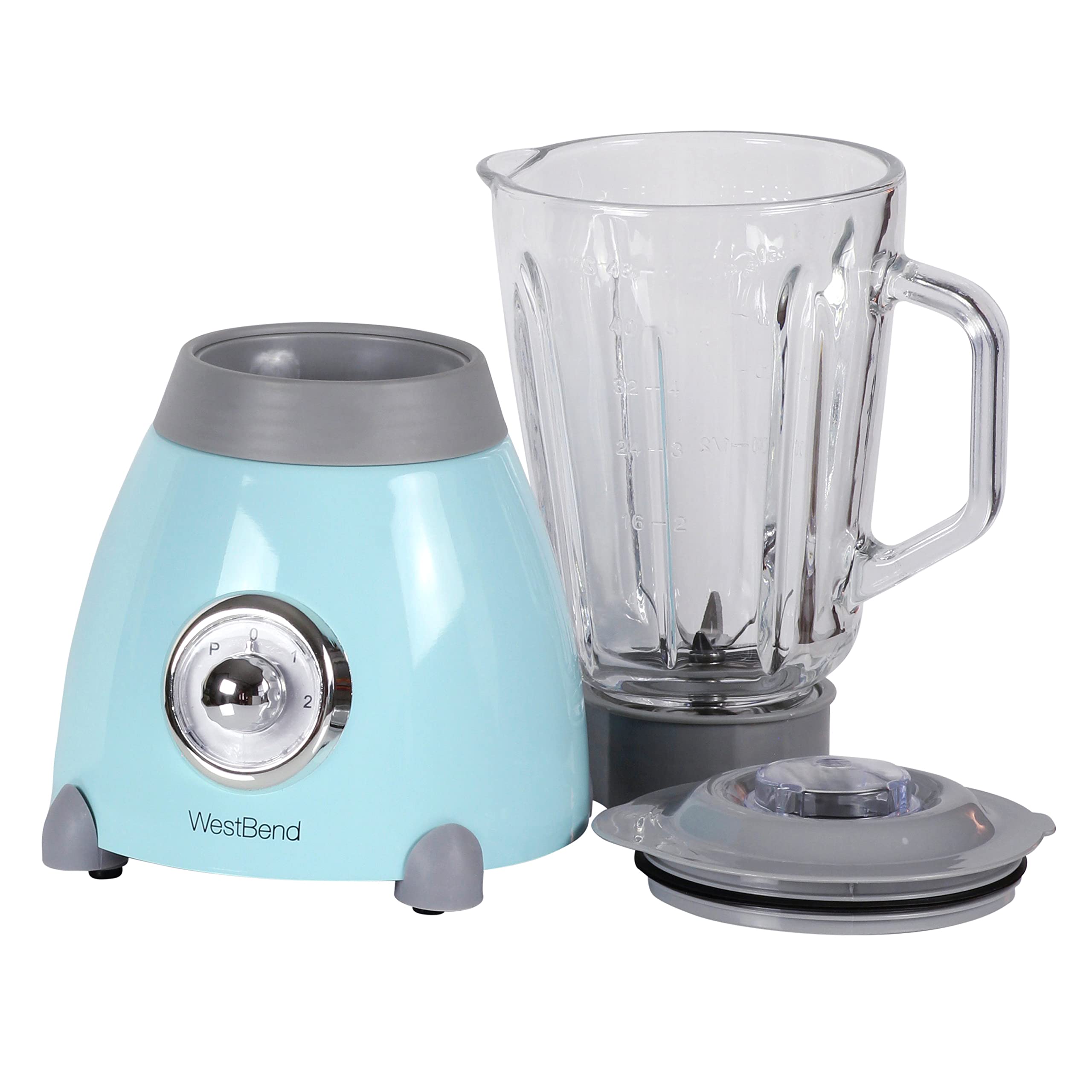 West Bend Retro-Style 500-Watt Blender with 48oz Glass Jar & Stainless Steel Blade - 3 Speed Settings for Smoothies, Shakes & Food Prep - Vintage Blue Countertop Blender for Kitchen, Bar & Healthy Lifestyle
