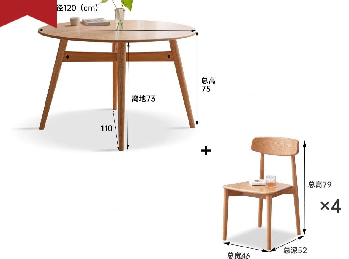 (120*120*75 cm) 47.2*47.2*29.5 inch one table and four chairs solid wood chair