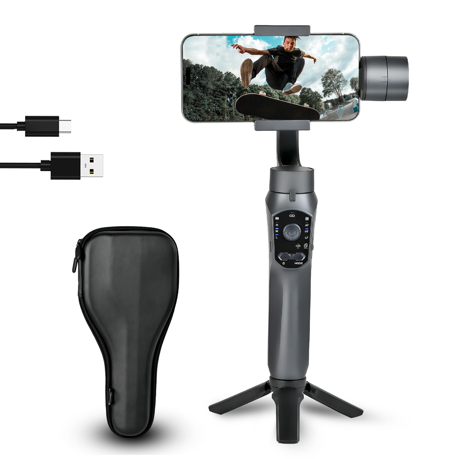 STRBDYI 3-Axis Smartphone Gimbal Stabilizer with AI Tracking & Ultra Wide Angle Mode - Compatible with iPhone 15/14/13/XR Pro/Max, Samsung Galaxy, Huawei (280g Payload) - Perfect for Vlogging, YouTube Videos & Travel Content Creation