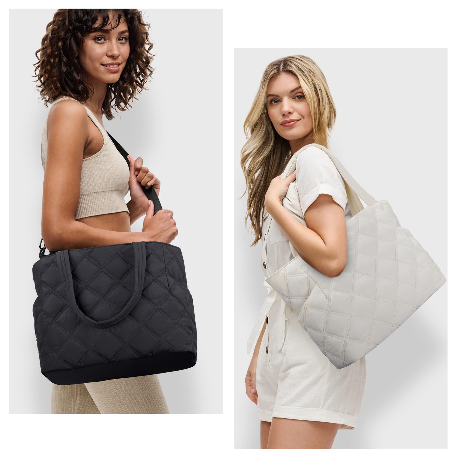 Women's Puffer Laptop Tote Bag with Zipper - Quilted Lightweight Travel Handbag for Work, Gym & Weekend - Perfect for Teachers, Nurses & Professionals (Black)