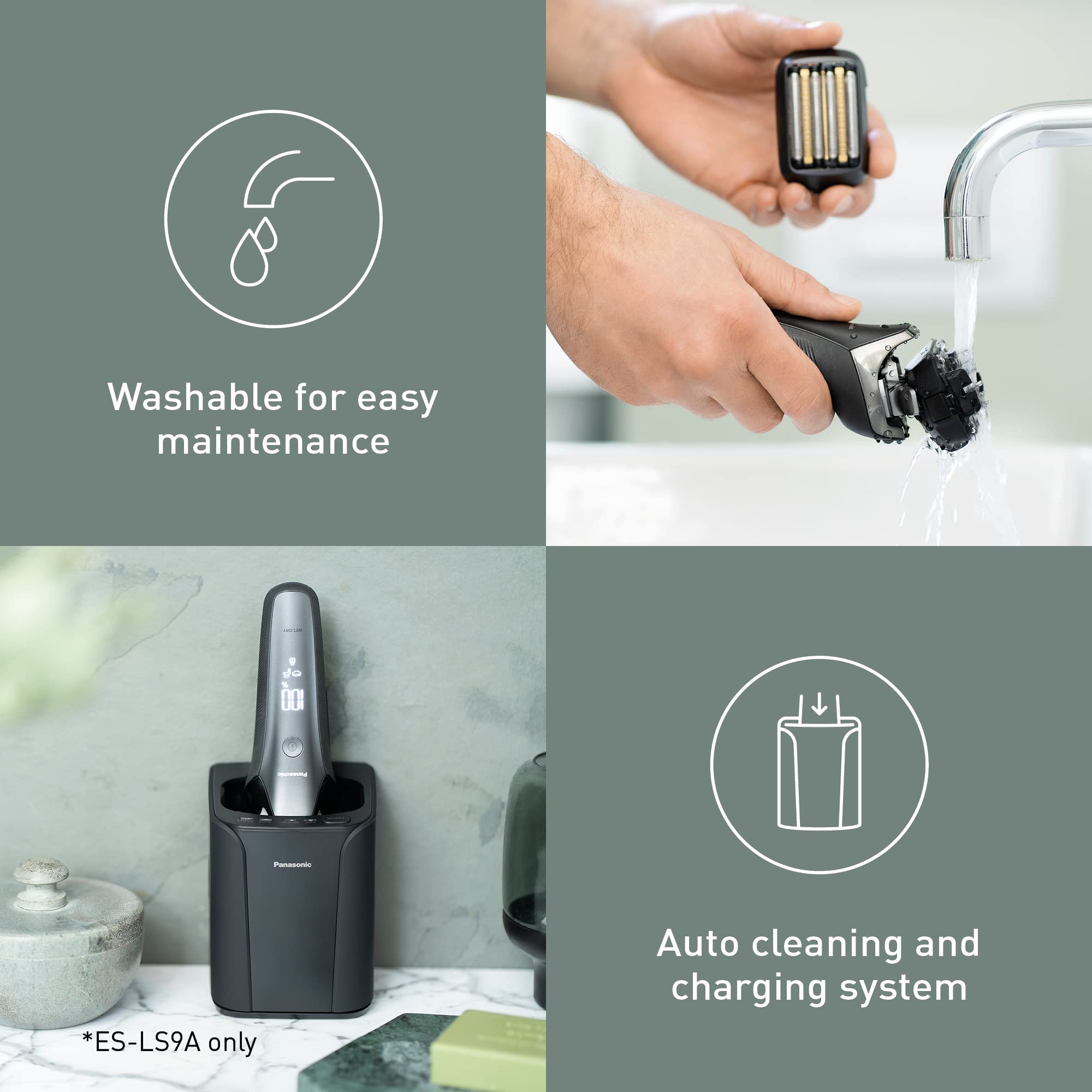 Panasonic ES-LS9A Men's Electric Shaver - 6-Blade Wet/Dry Rotary Razor with Cleaning & Charging Station - Smooth Shaving for Sensitive Skin - Perfect for Travel & Daily Grooming Routine