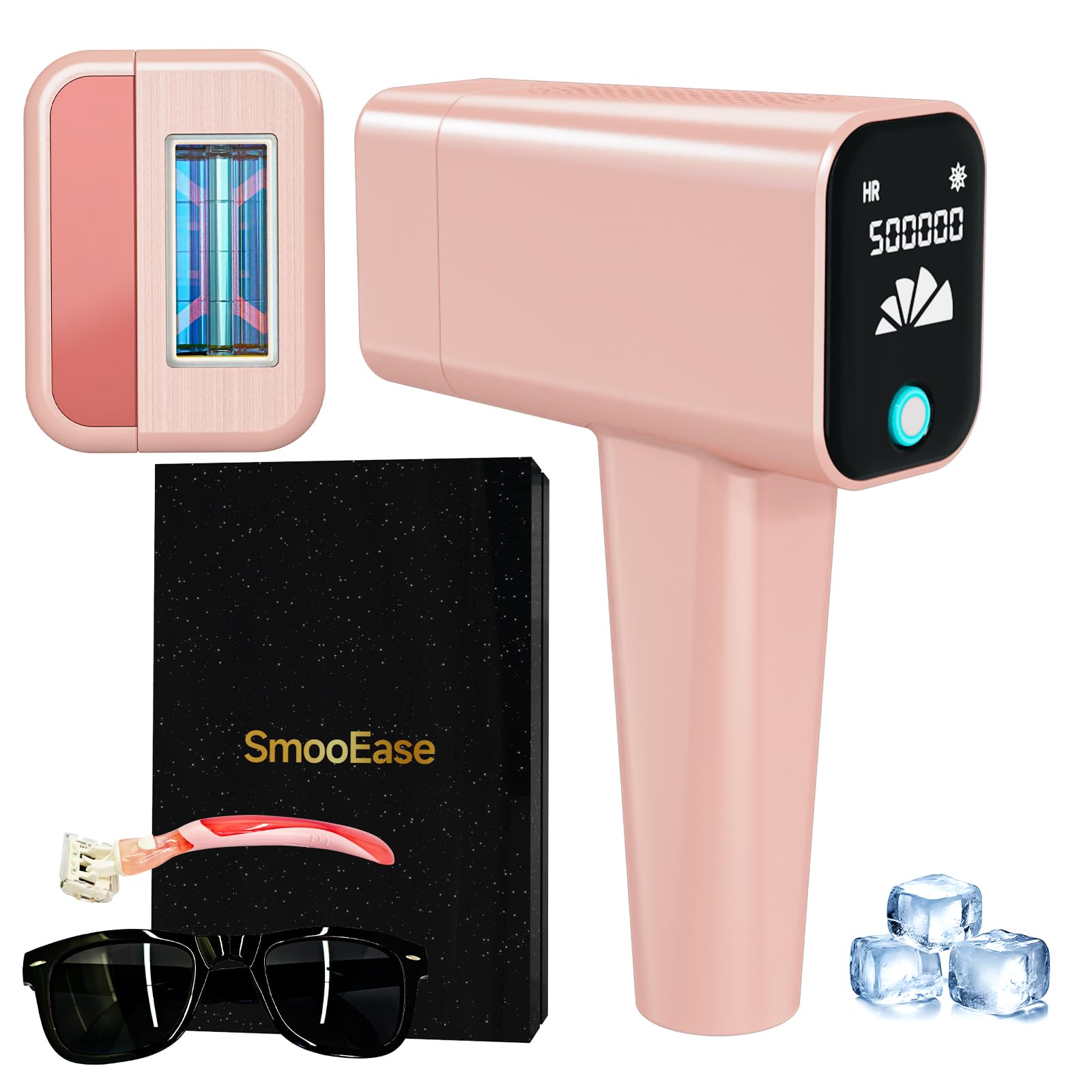Painless IPL Laser Hair Removal Device with ICE Cooling - 500,000 Flashes for Permanent Hair Removal - Safe for Face, Chin, Armpits, Legs, Arms & Bikini Area - At-Home Hair Removal for Women & Men (Pink) | Perfect for Smooth Skin at Home, Salon-Quality Results