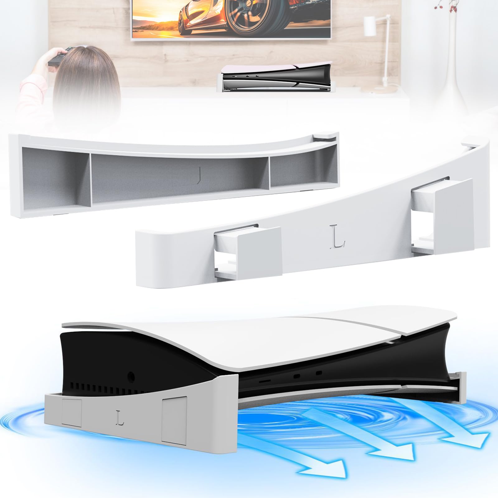 Nspiel Horizontal Stand for PS5 Slim Console - Minimalist Design Accessories Compatible with PS5 Slim Digital & Disc Editions - White Base Stand for Gaming Setup & Living Room Organization