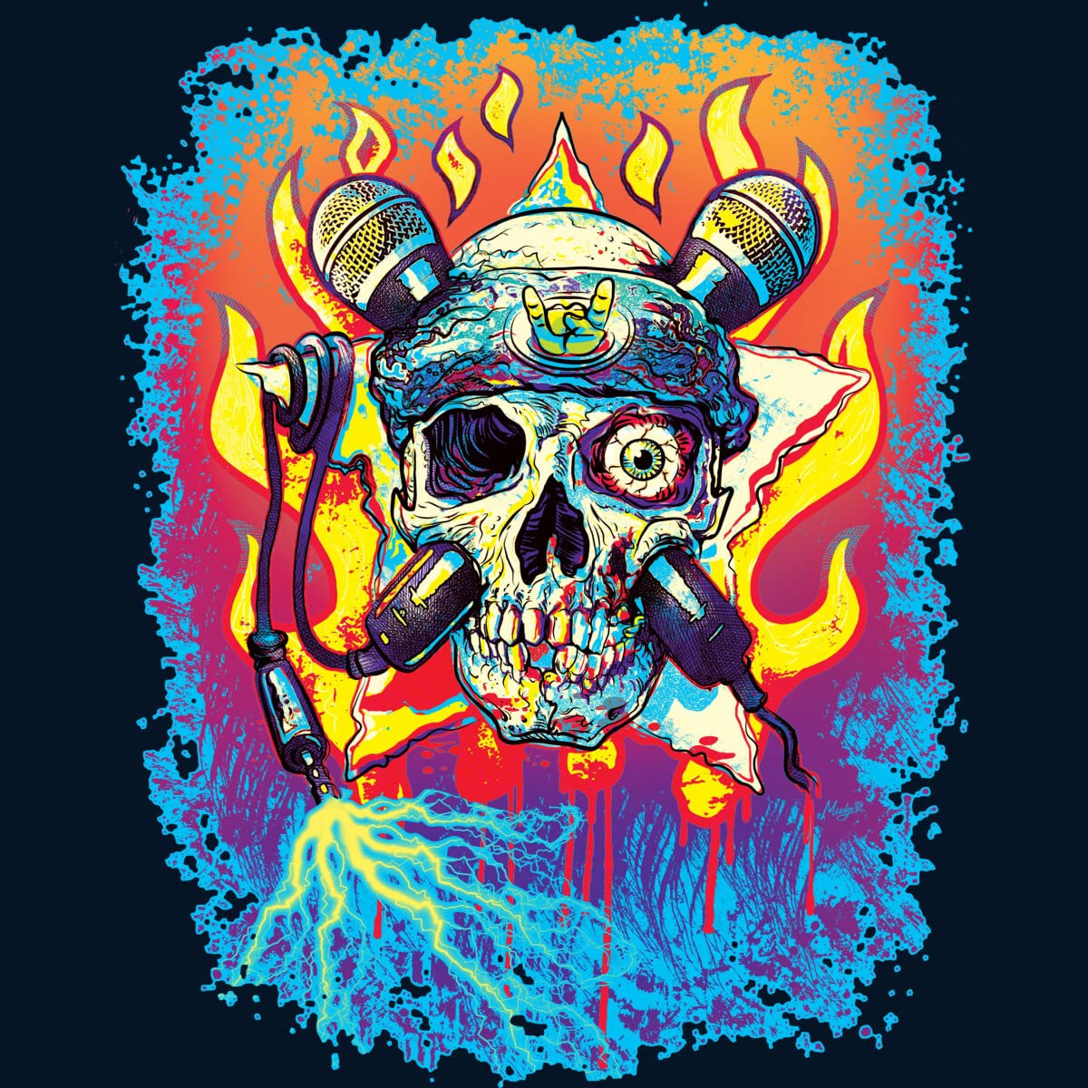 Vintage Rock 'n' Roll Skull & Crossbone Microphones Graphic Hoodie - Unisex Pullover Sweatshirt by MudgeStudios | Perfect for Concerts, Music Festivals & Streetwear Fashion