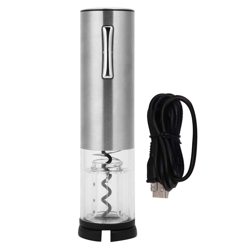 USB Rechargeable Electric Wine Bottle Opener - Automatic Corkscrew with LED Light & Foil Cutter, Silver - Perfect for Home Bars, Parties & Wine Tasting Gifts