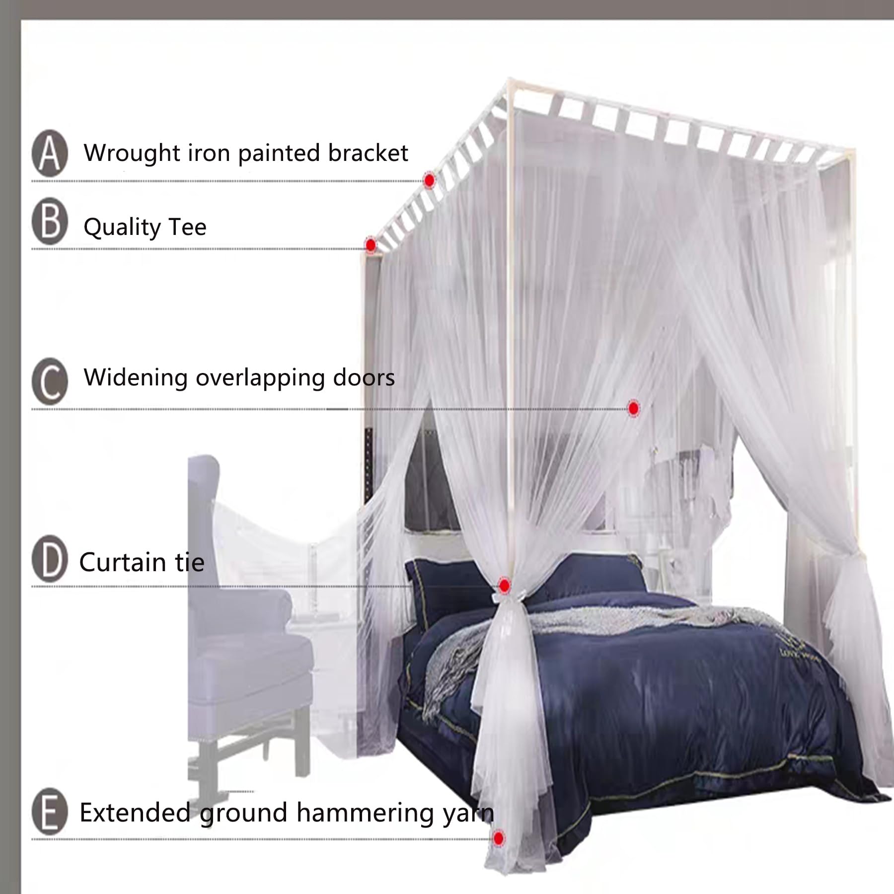 Princess Bed Canopy Netting - White Twin Size Mosquito & Glare Proof Bunk Bed Curtain with Frame & Poles - Perfect for Kids' Bedrooms, Dorm Rooms & Nursery Decor