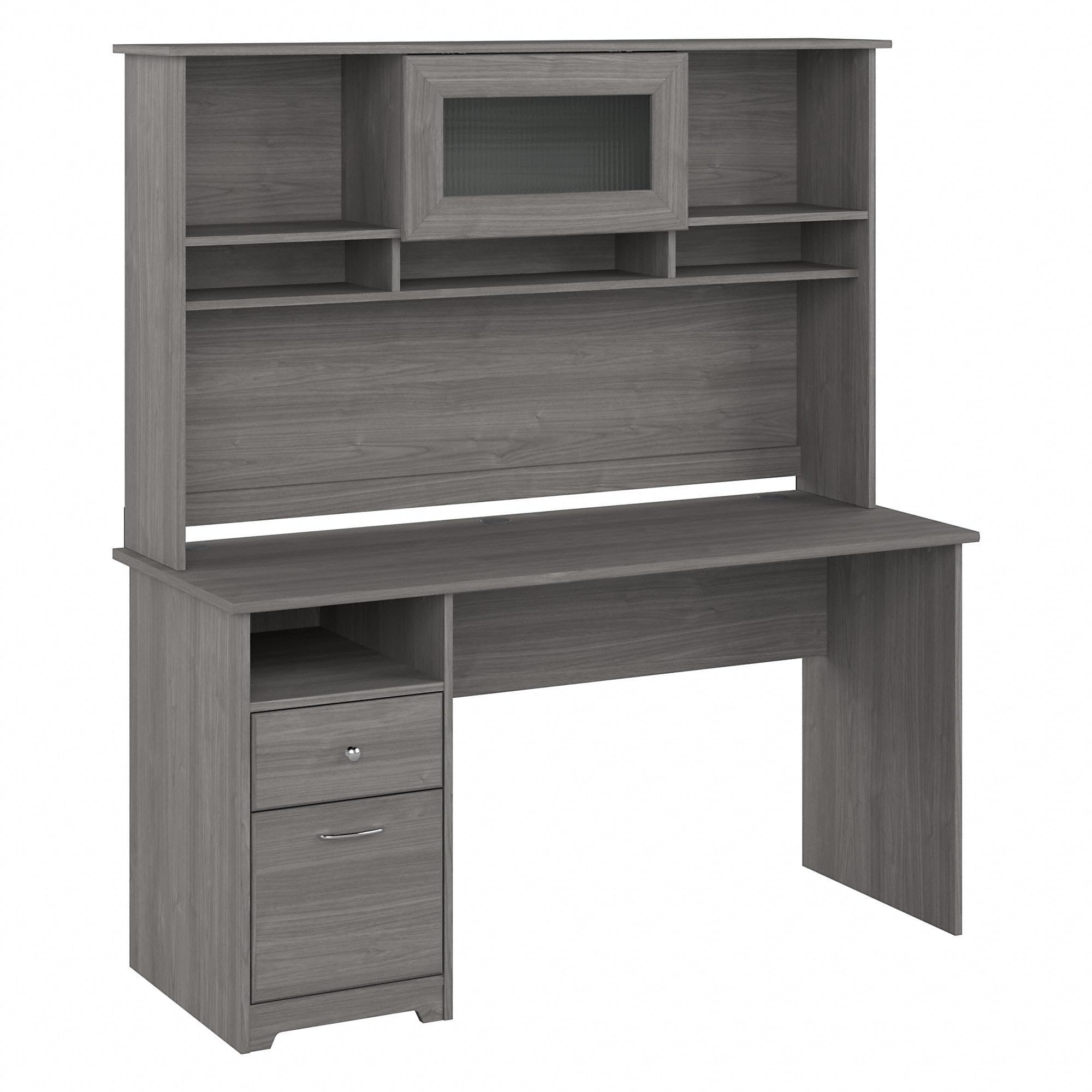 Bush Furniture Cabot 60W Single Pedestal Desk with Hutch - Modern Gray Office Desk for Home & Workspace - Perfect for Remote Work & Study