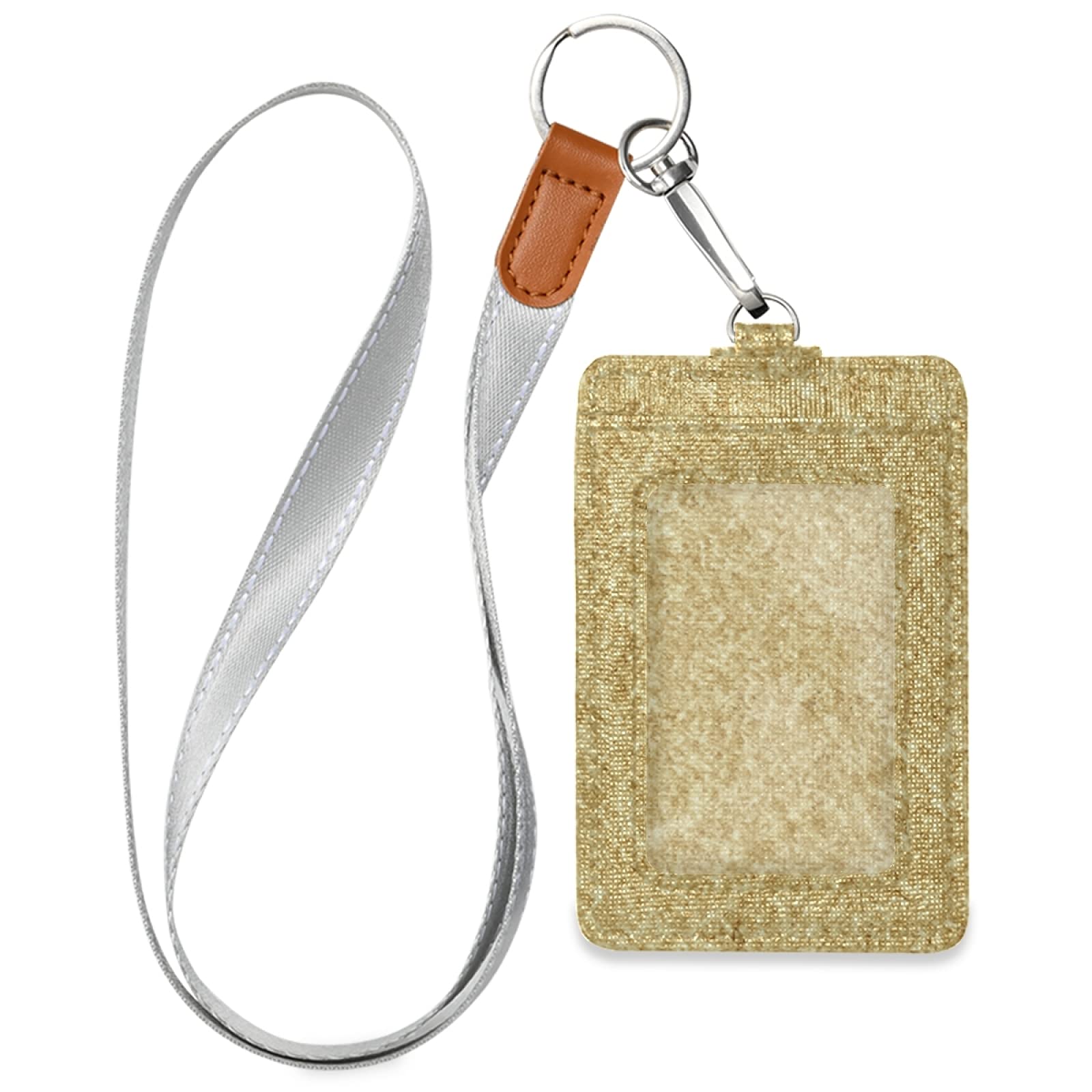 Gold Glitter ID Badge Holder with Lanyard & Key Ring - Office & Event Use