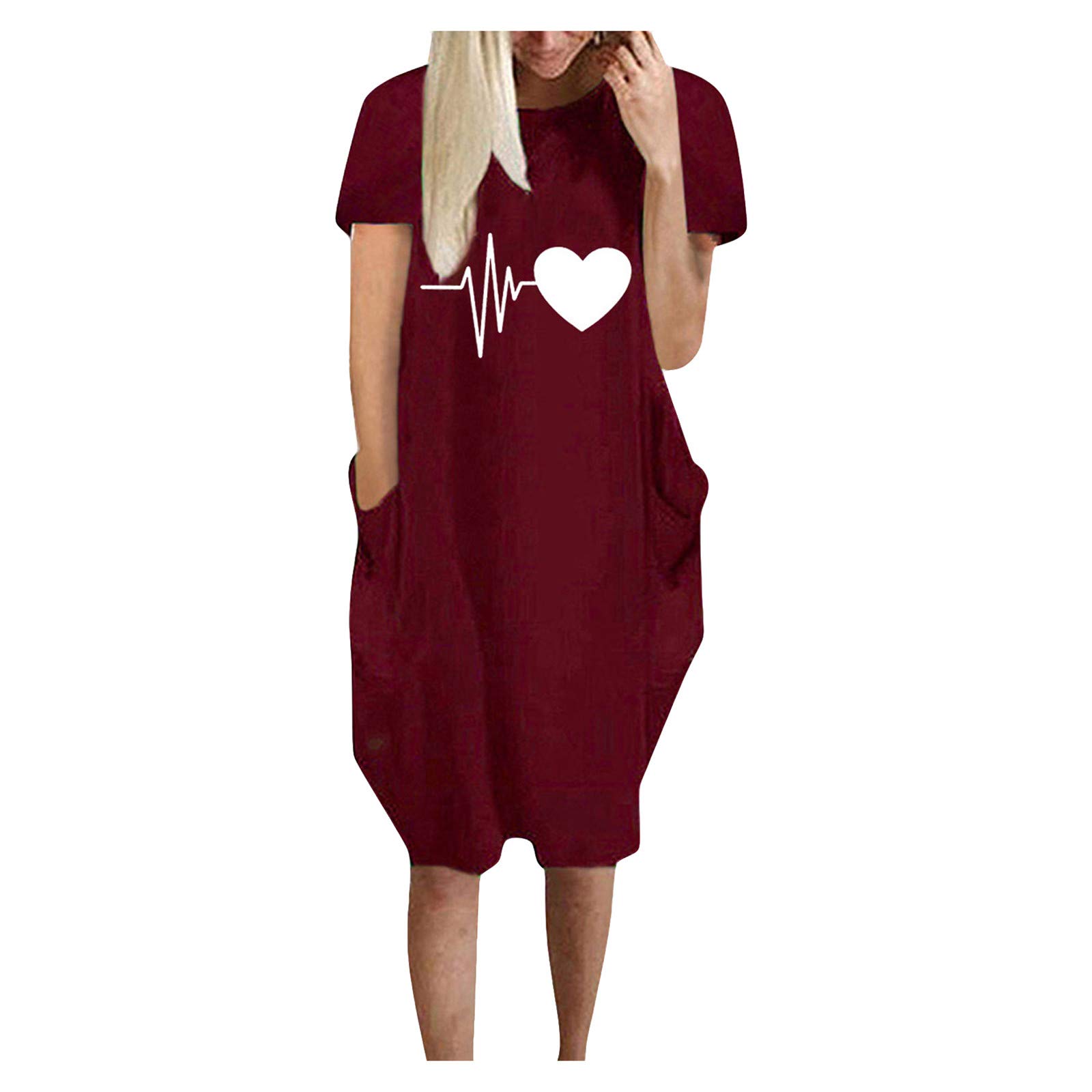 UYTOGOFE Women's Short Round Neck Casual Dress with Pockets, Heart Print & Tie Back - Sleeveless Backless Summer Dress for Beach, Party & Vacation