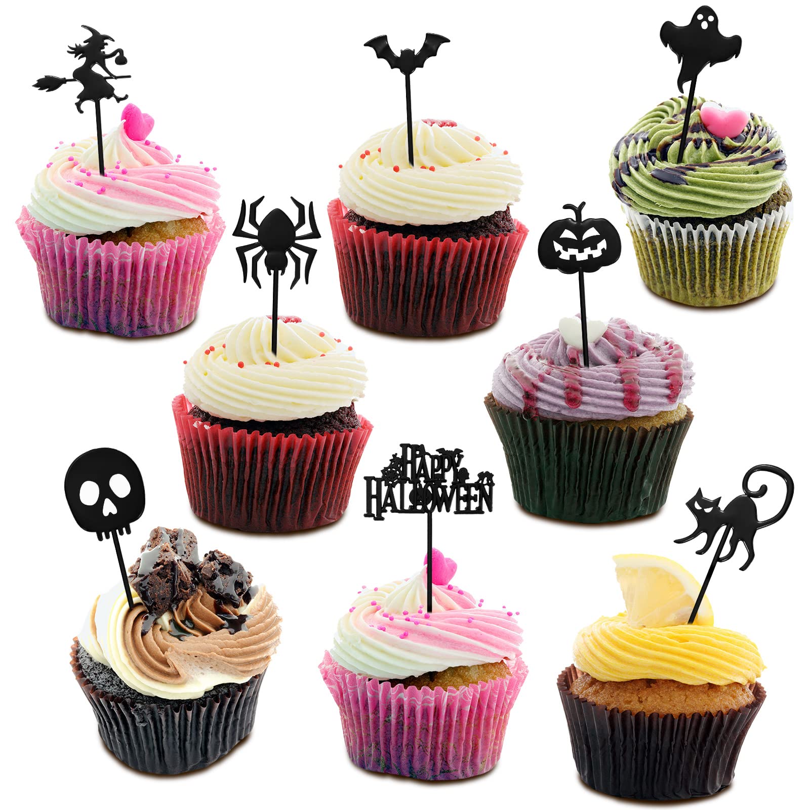 64 Pcs Halloween Cupcake Toppers - Plastic Ghost Picks for Party Decorations, Kids Birthday, Halloween Treats & Dessert Displays