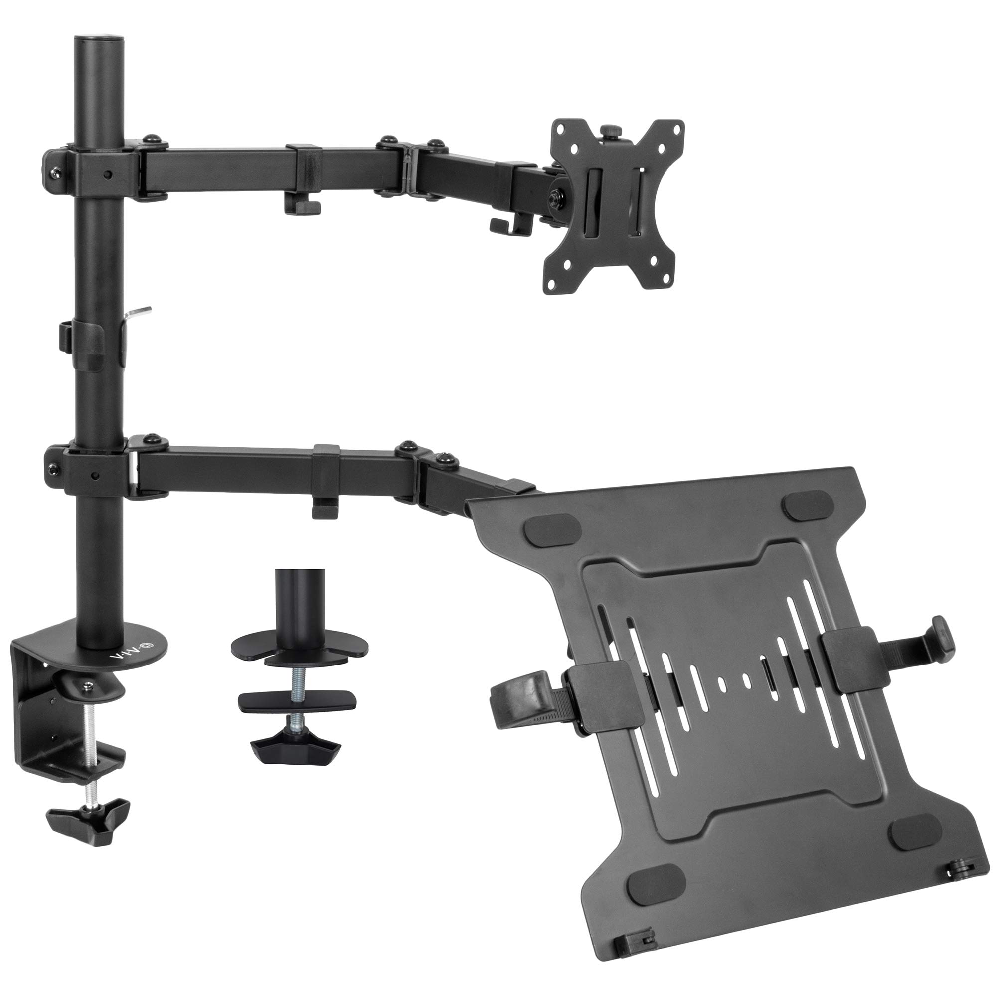 VIVO Full Motion Dual Monitor and Laptop Desk Mount - Adjustable Articulating Arm Stand with Double Center Joint, VESA Compatible for 13-32 inch Screens (STAND-V102C) - Perfect for Home Office, Gaming Setup and Workspace Ergonomics