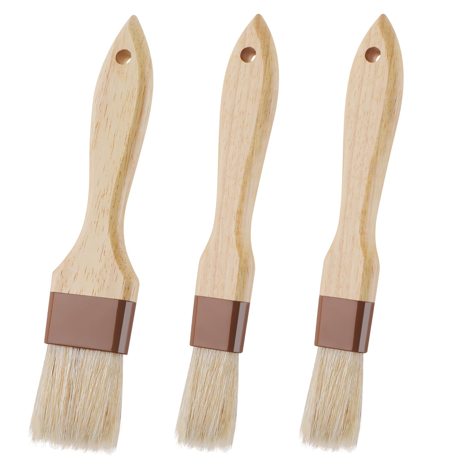 3-Piece Natural Bristle Pastry Brush Set - Premium Basting, Cooking & BBQ Brushes for Baking, Grilling, Marinade & Sauce Application - Perfect for Kitchen, Baking, Roasting & Outdoor BBQ
