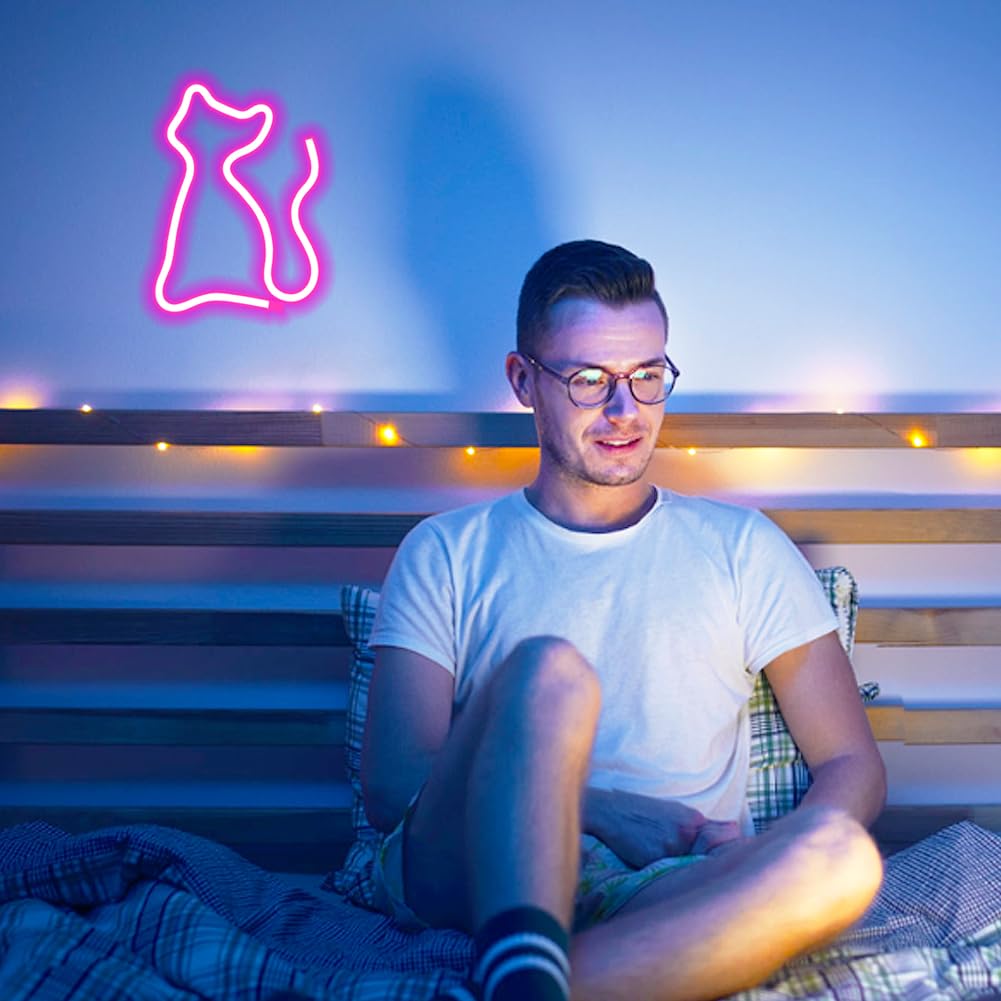 Gatto Neon Sign - USB & Battery Powered Pink Cat Neon Light for Kids Room, Bar, Wedding, Party & Christmas Decor - Perfect for Bedroom, Nursery, and Home Decoration