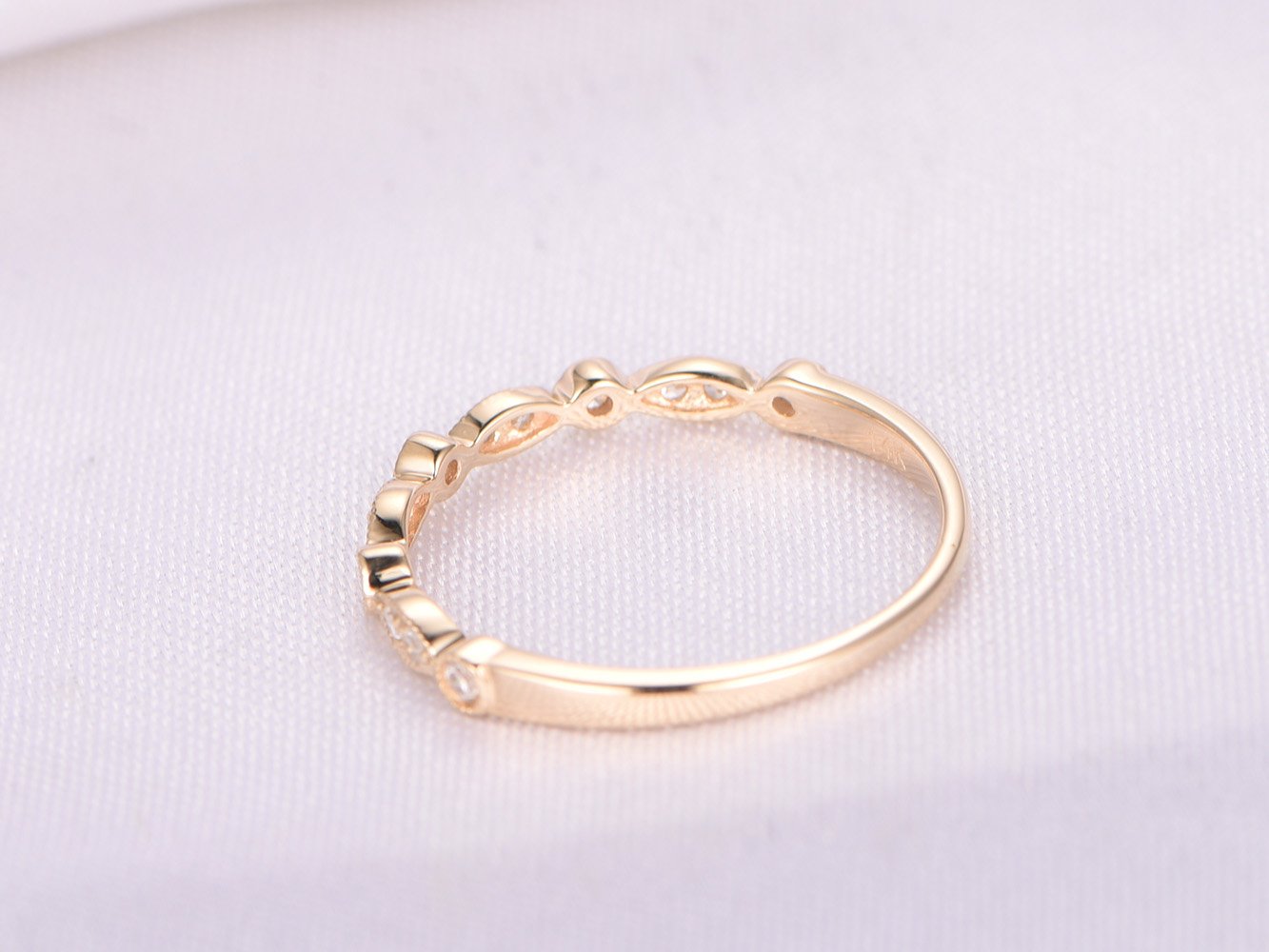 14K Yellow Gold Half Eternity Wedding Band - Micro Pave Diamond Engagement Ring for Women - Stackable Ring for Bridal Sets, Anniversary & Everyday Wear