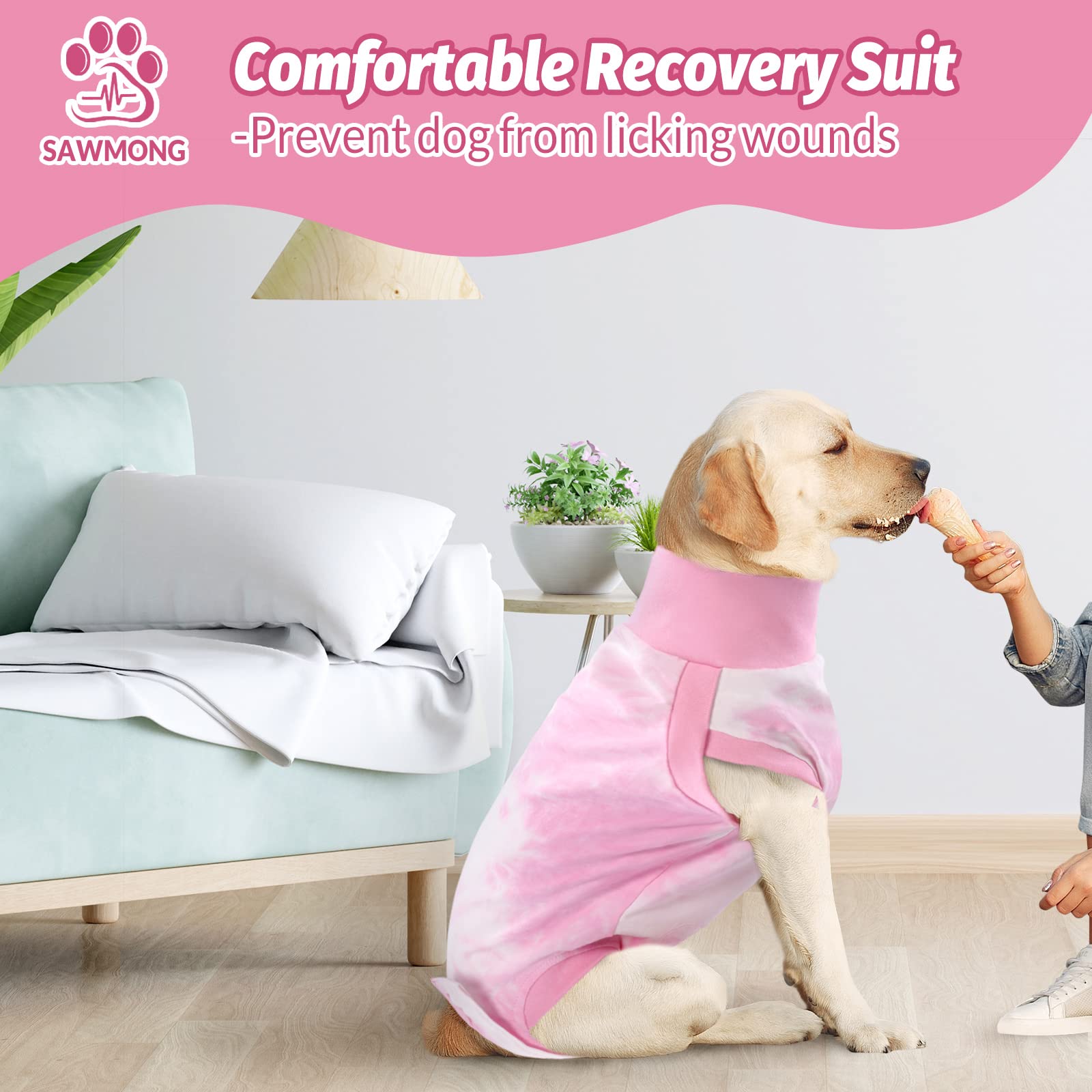 SAWMONG Dog Surgery Recovery Suit - Tie Dye Pet Surgical Onesie for Female & Male Dogs | Cone Collar Alternative After Spay/Neuter | Anti-Licking Abdominal Wound Protection for Small, Medium & Large Dogs | Perfect for Post-Op Care & Comfortable Healing