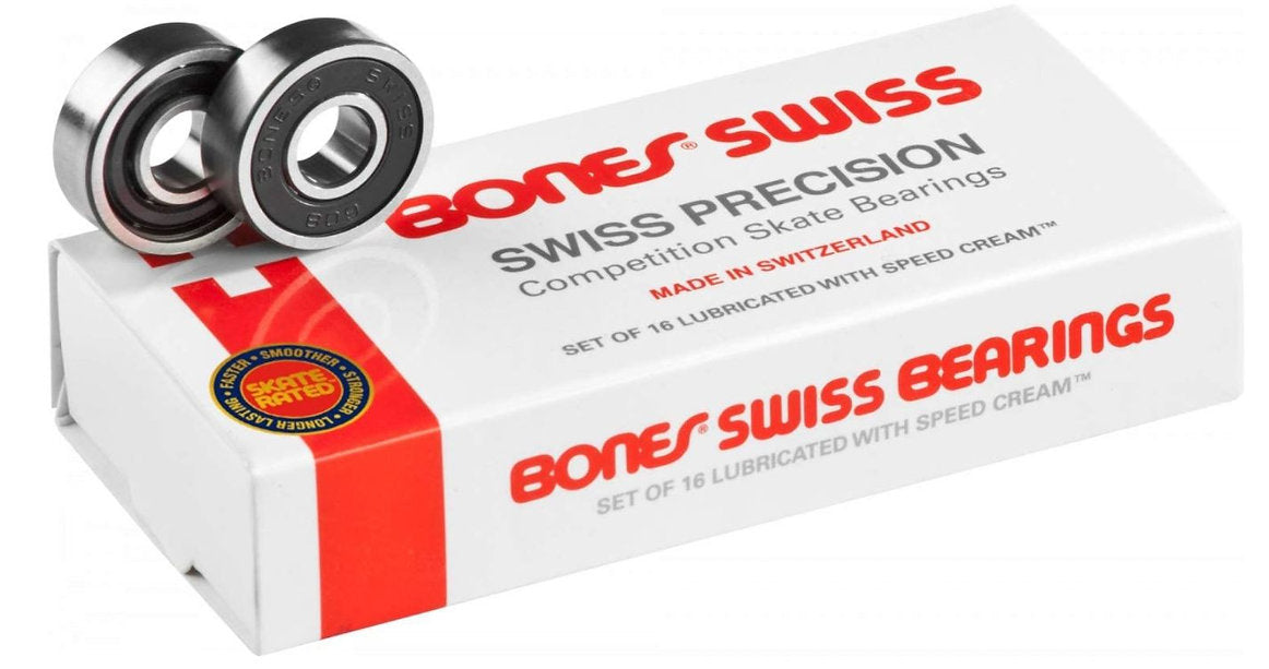 Bones Swiss Precision Skate Bearings - High Speed ABEC 9 for Roller Skates, Inline Skates & Skateboards - Perfect for Indoor & Outdoor Skating, Derby, and Street Performance