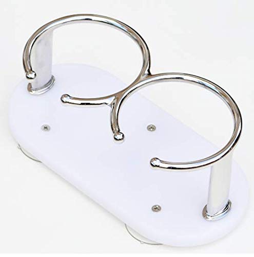 Stainless Steel Double Ring Drink Holder with Suction Cup Mount - Marine Boat Cup Holder for Fishing, Boating & Outdoor Activities